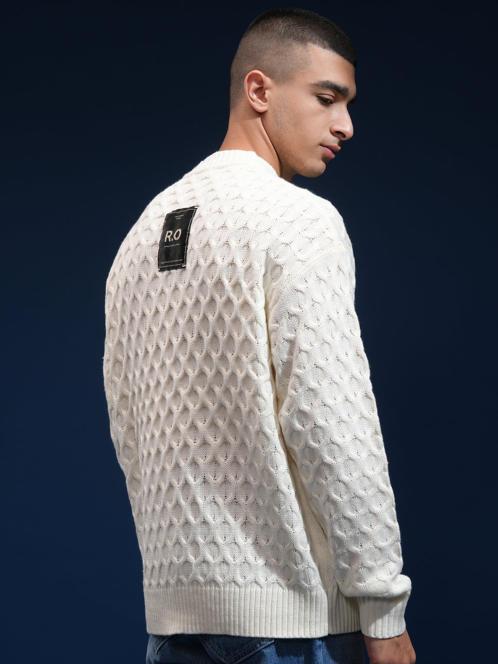 Highlander Men Off White Round Neck Pullover Sweater - Off White - Image 3