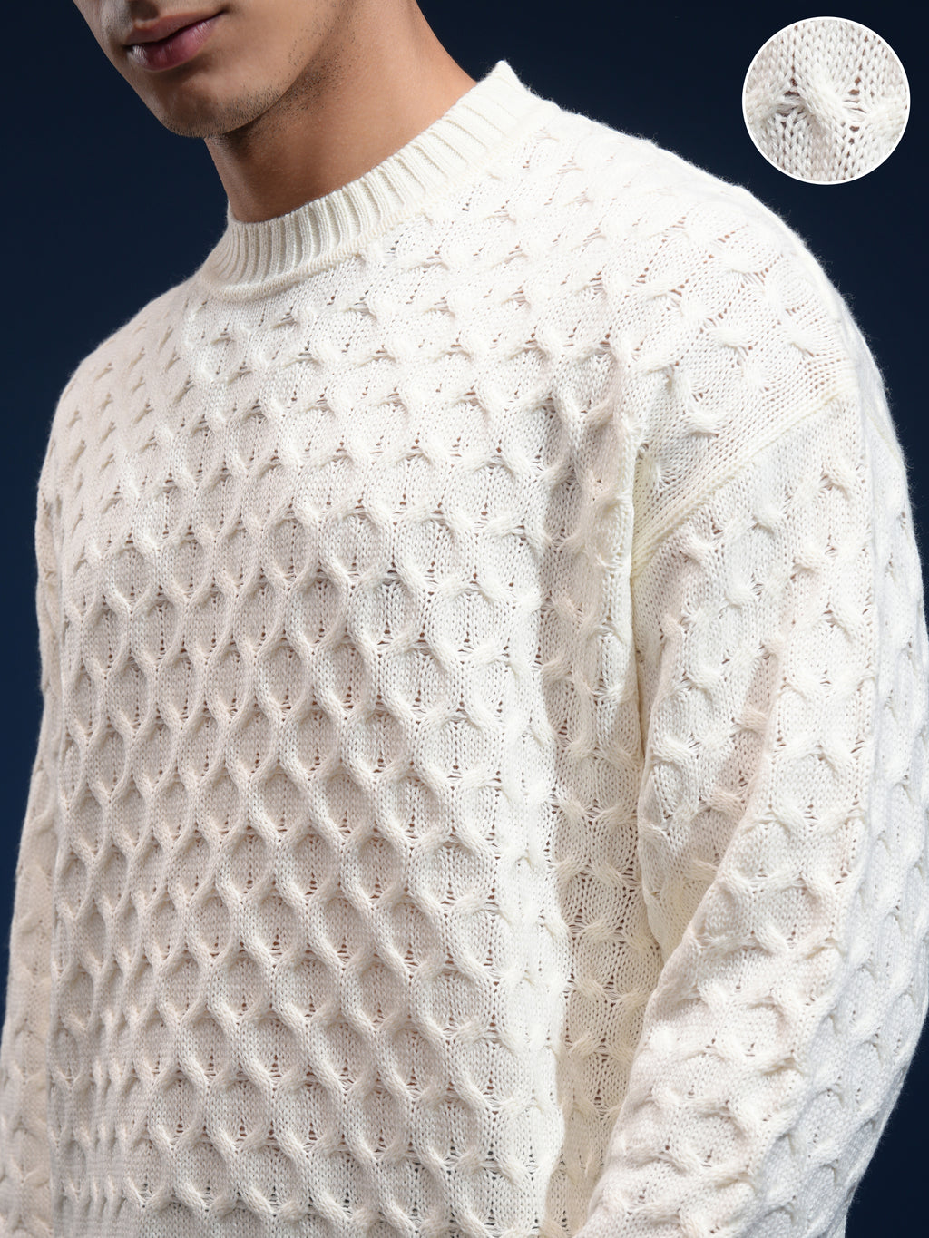 Highlander Men Off White Round Neck Pullover Sweater - Off White - Image 5