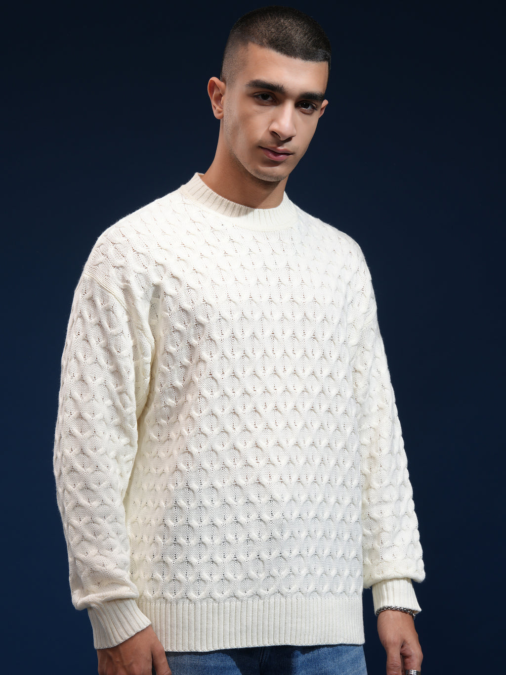 Highlander Men Off White Round Neck Pullover Sweater - Off White - Image 6