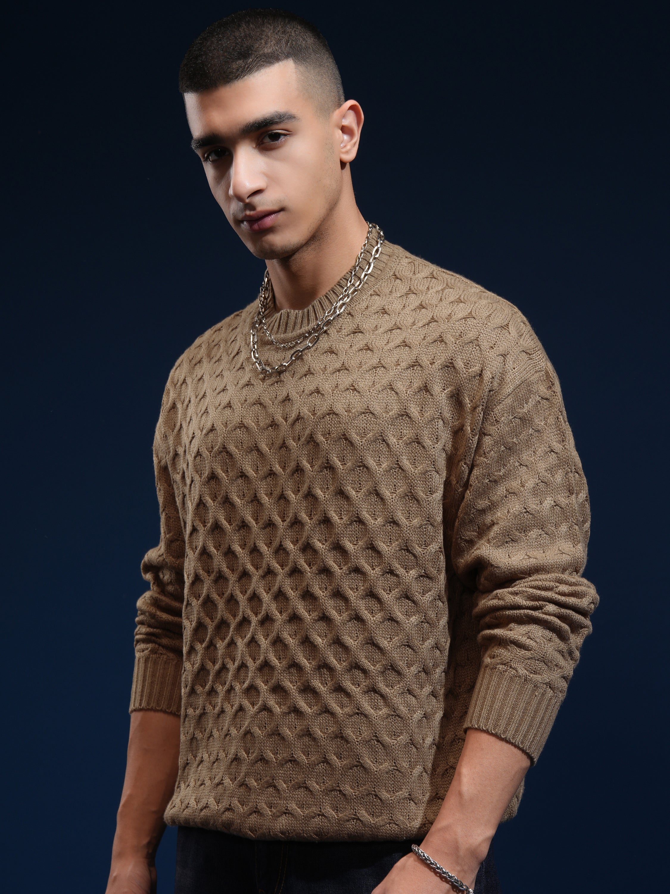 Highlander Men Brown Round Neck Pullover Sweater - Brown - Image 4