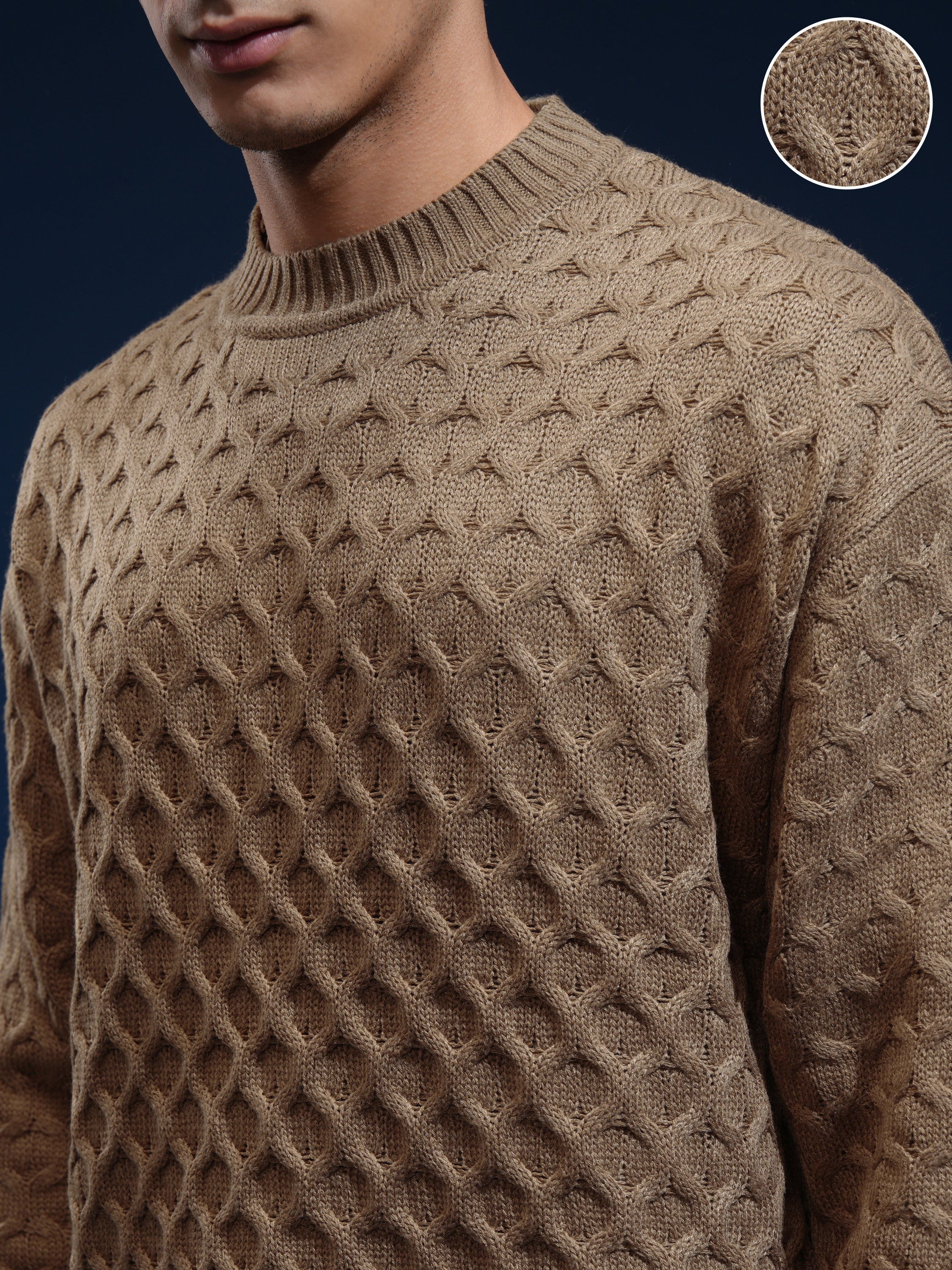 Highlander Men Brown Round Neck Pullover Sweater - Brown - Image 5