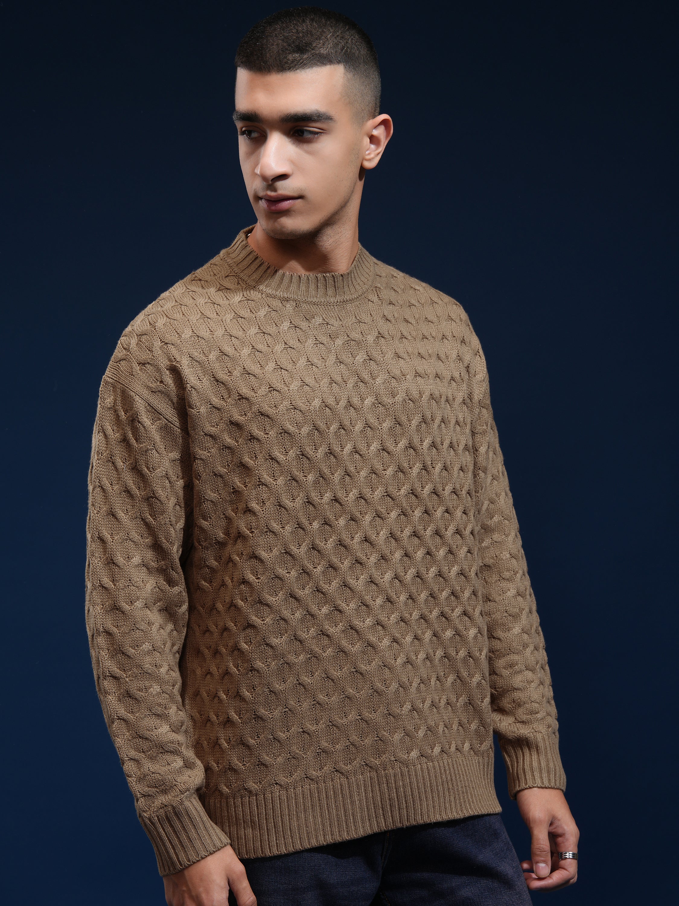 Highlander Men Brown Round Neck Pullover Sweater - Brown - Image 6