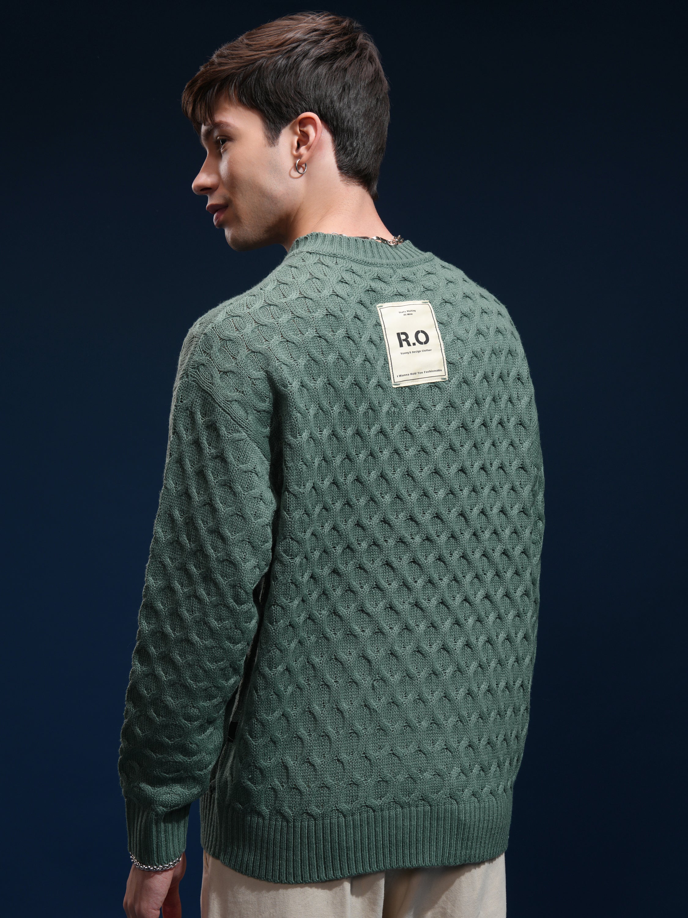 Highlander Men Green Round Neck Pullover Sweater - Green - Image 3