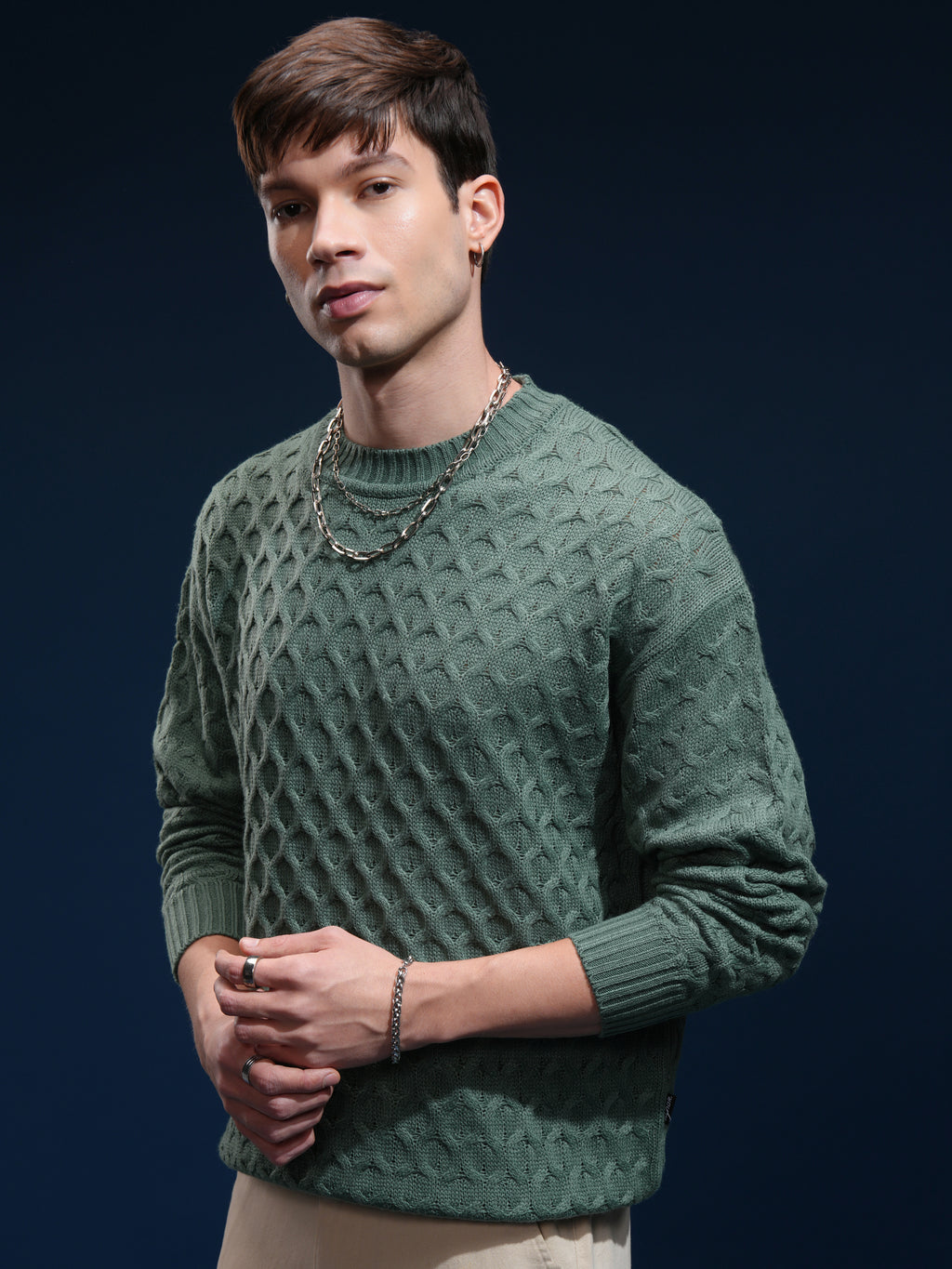 Highlander Men Green Round Neck Pullover Sweater - Green - Image 4