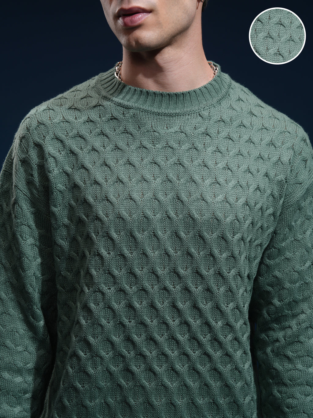 Highlander Men Green Round Neck Pullover Sweater - Green - Image 5