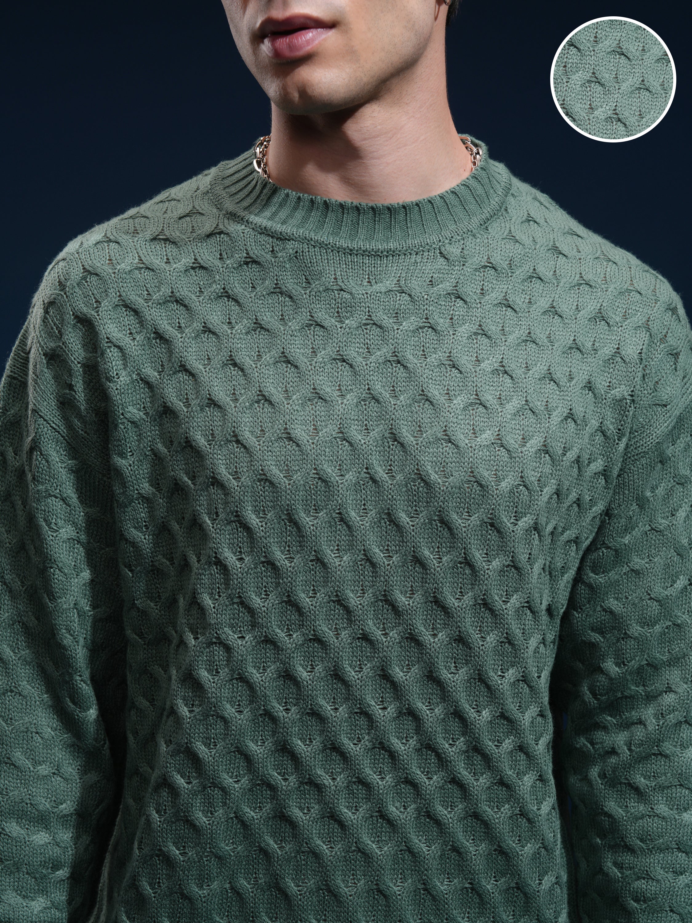 Highlander Men Green Round Neck Pullover Sweater - Green - Image 5