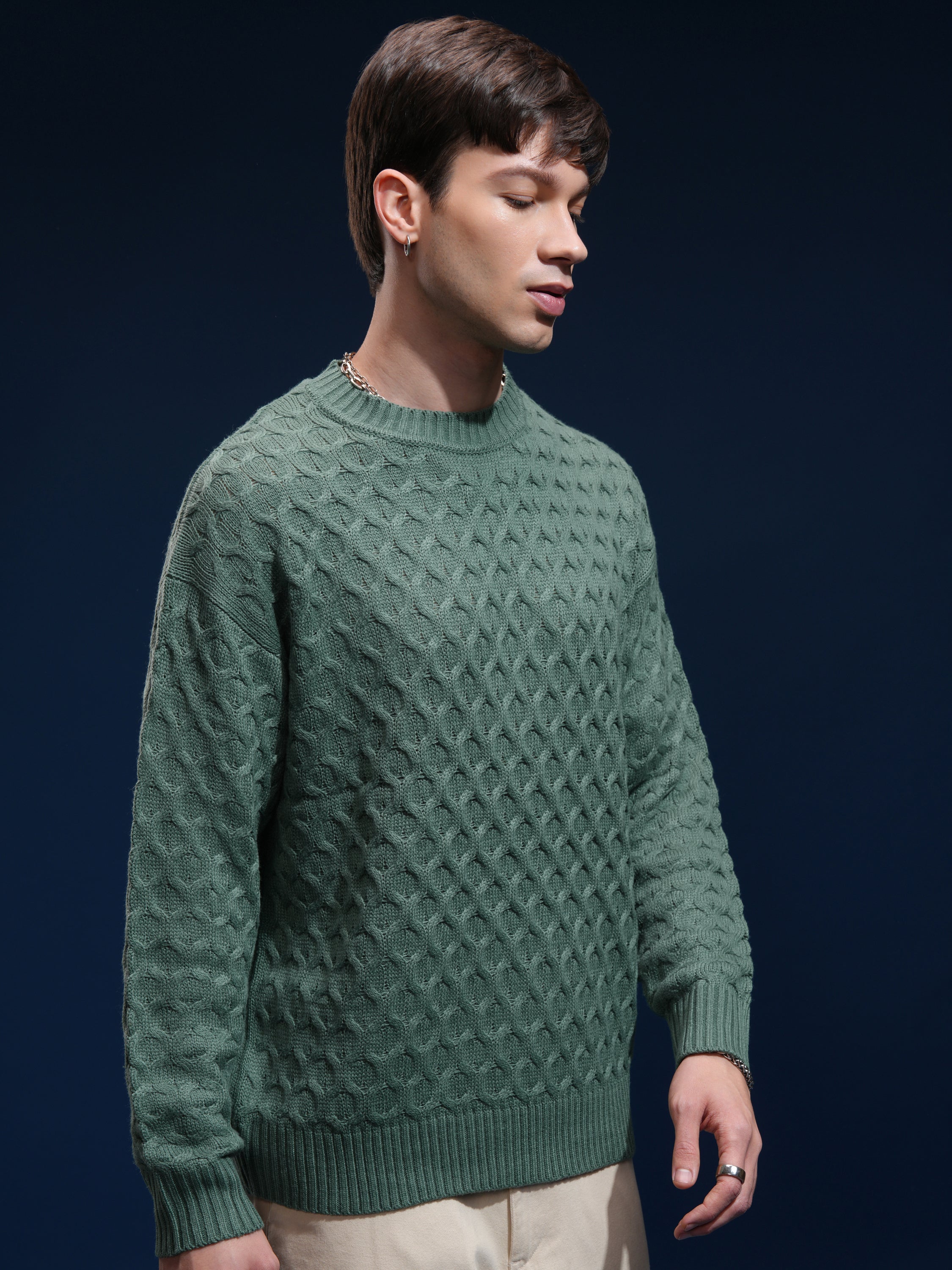Highlander Men Green Round Neck Pullover Sweater - Green - Image 6