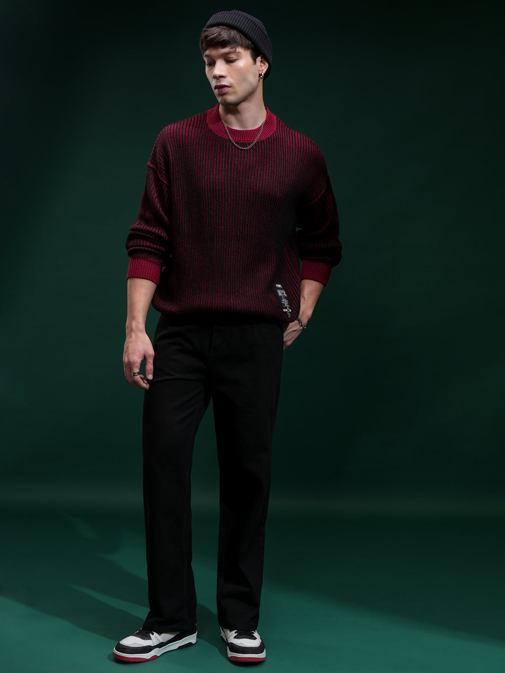 Highlander Men Black Round Neck Pullover Sweater - Black - Image 2