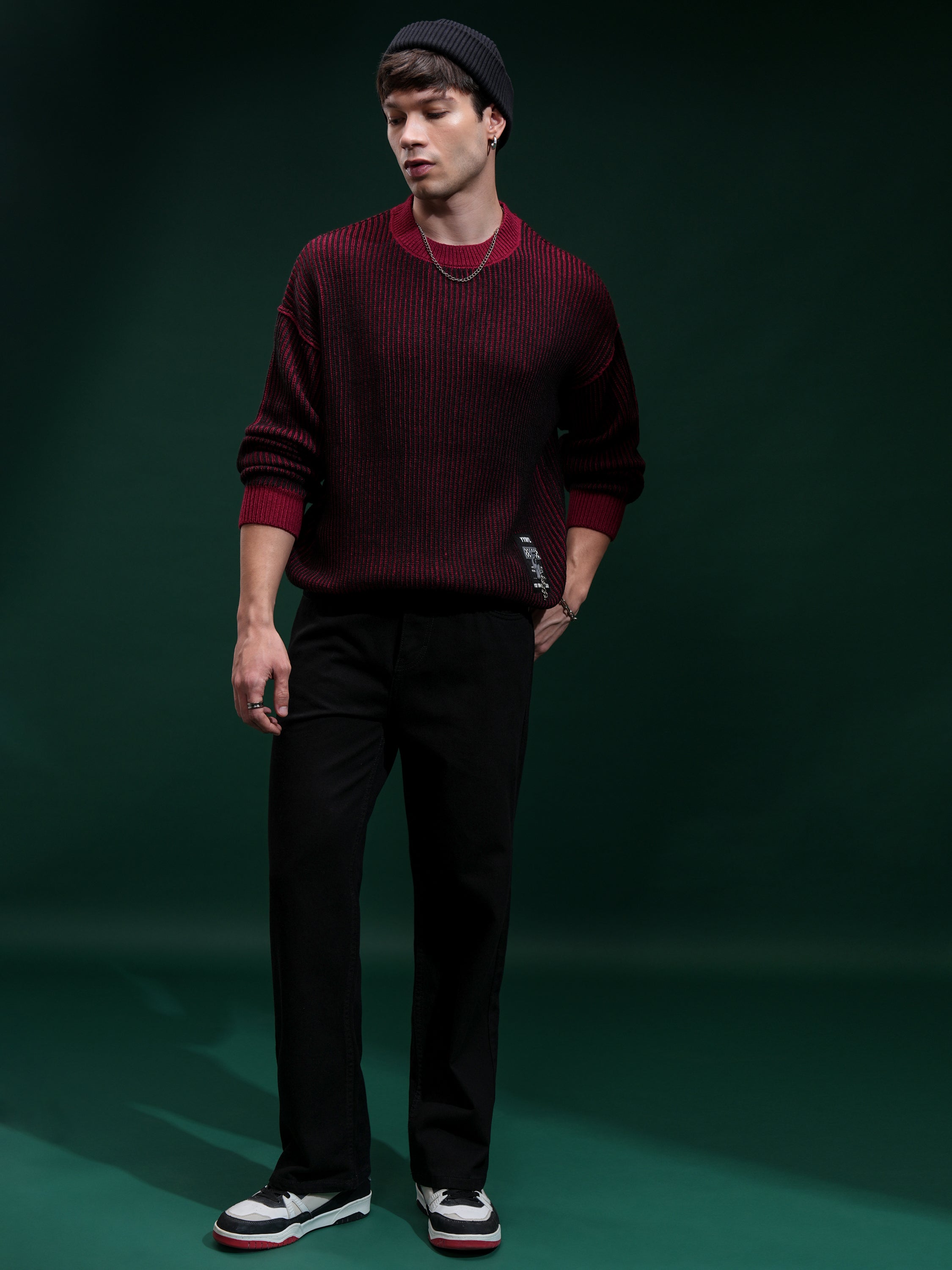 Highlander Men Black Round Neck Pullover Sweater - Black - Image 2