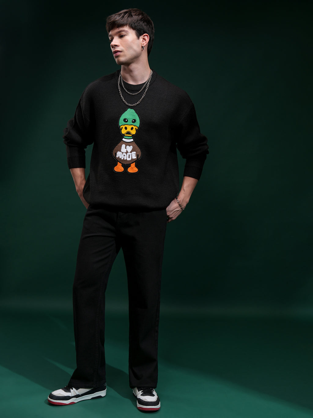 Highlander Men Black Round Neck Pullover Sweater - Black - Image 2