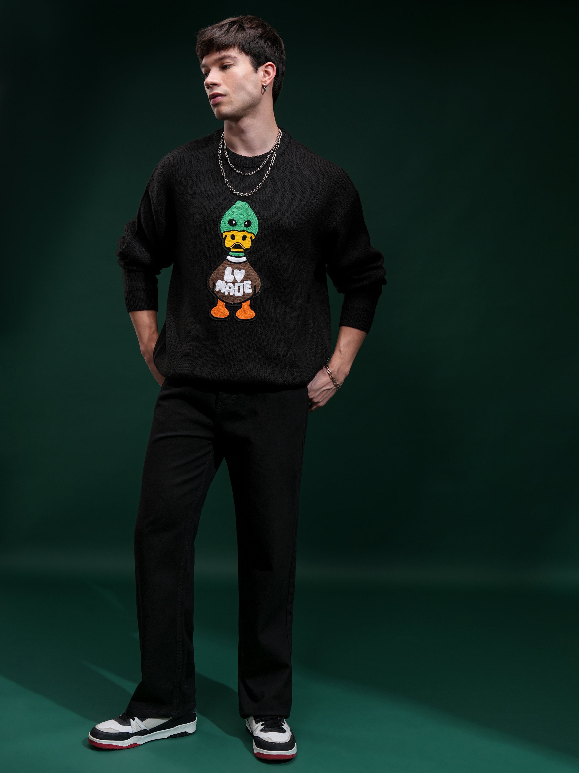 Highlander Men Black Round Neck Pullover Sweater - Black - Image 2