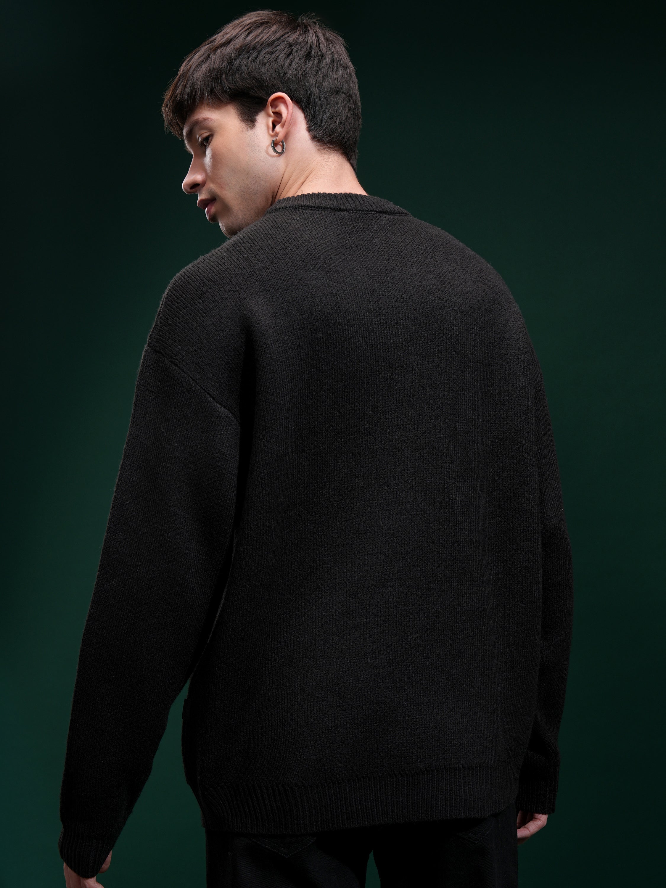 Highlander Men Black Round Neck Pullover Sweater - Black - Image 3