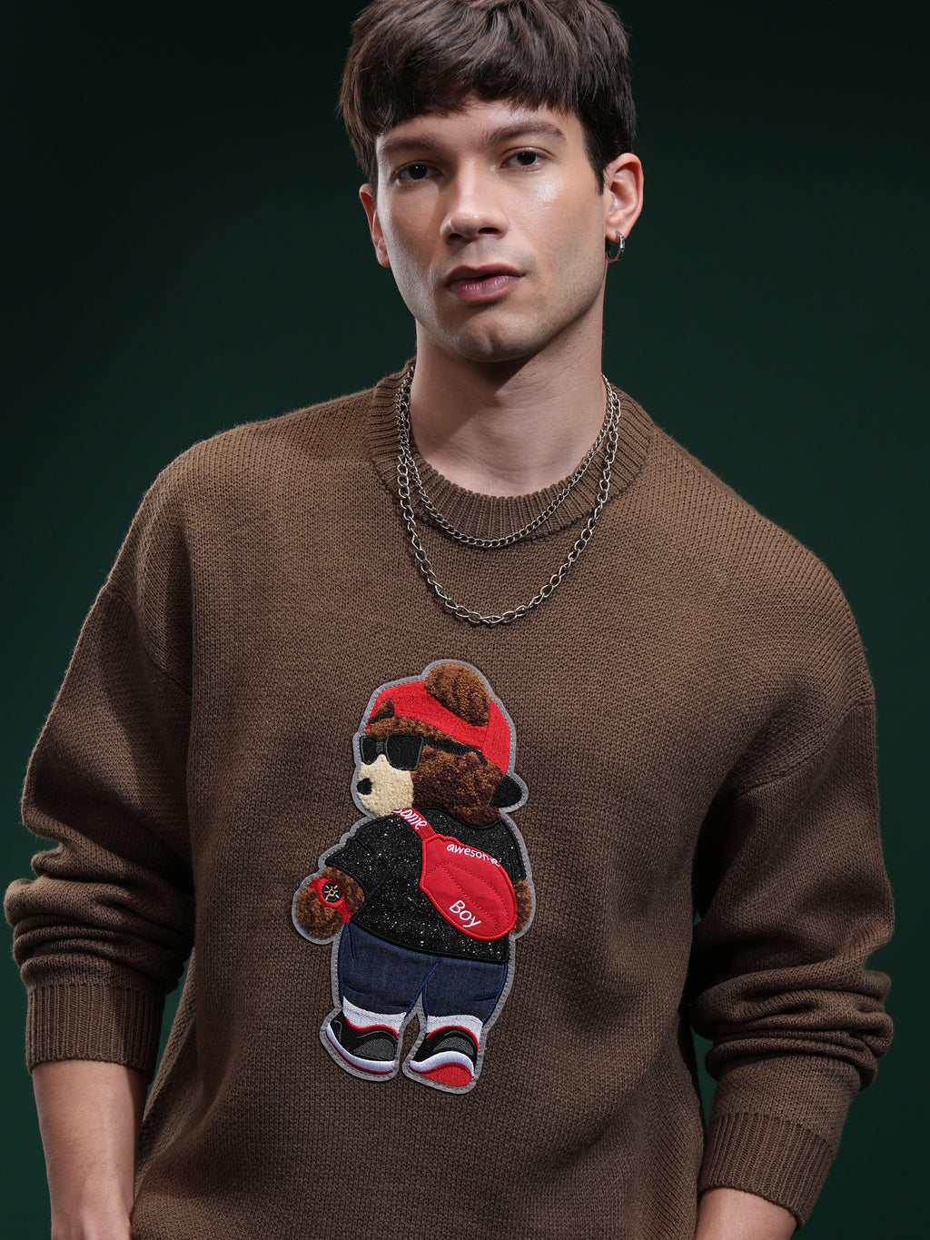 Highlander Men Brown Round Neck Pullover Sweater - Brown - Image 1
