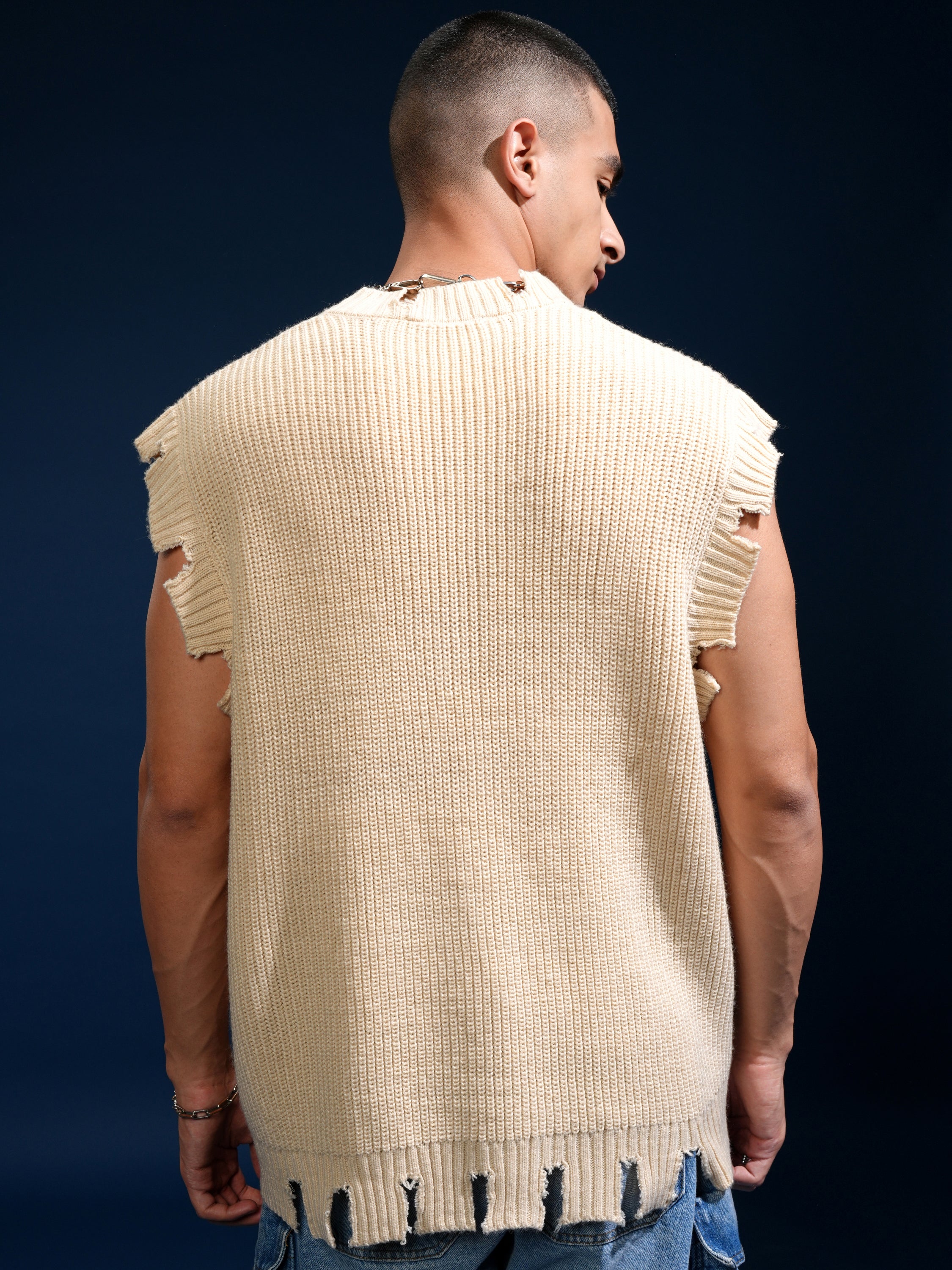Highlander Men White V-Neck Sweater Vest Sweater - White - Image 3