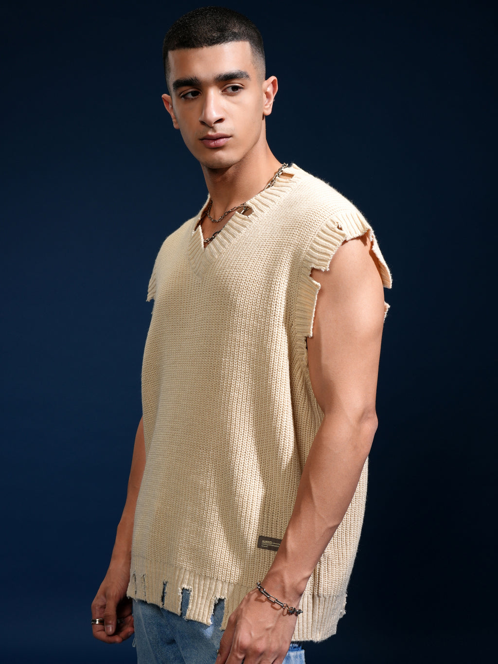 Highlander Men White V-Neck Sweater Vest Sweater - White - Image 4