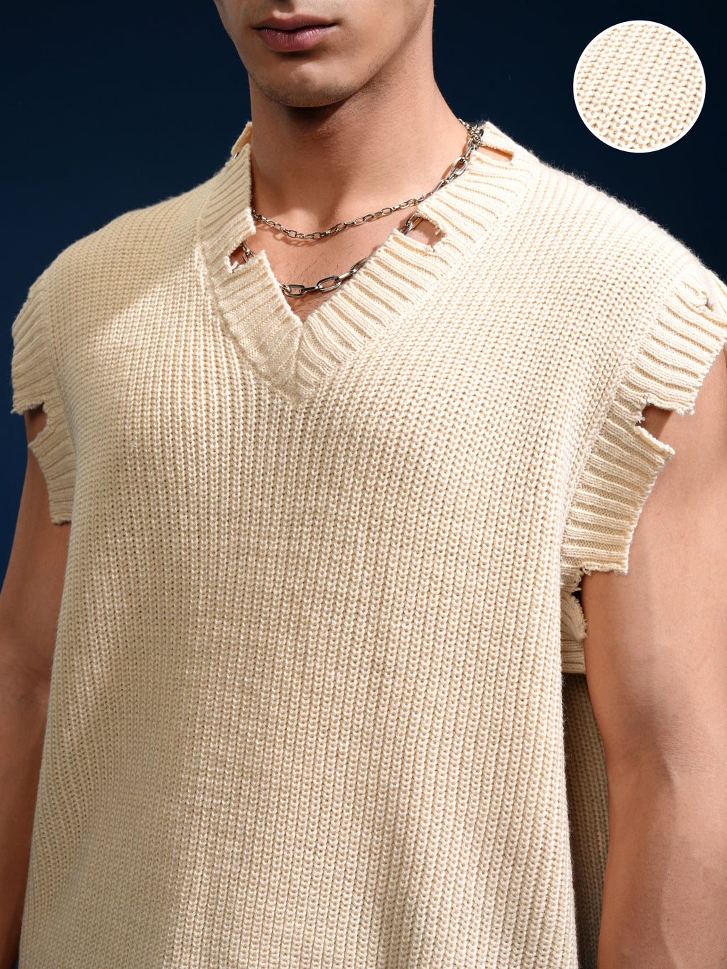 Highlander Men White V-Neck Sweater Vest Sweater - White - Image 5