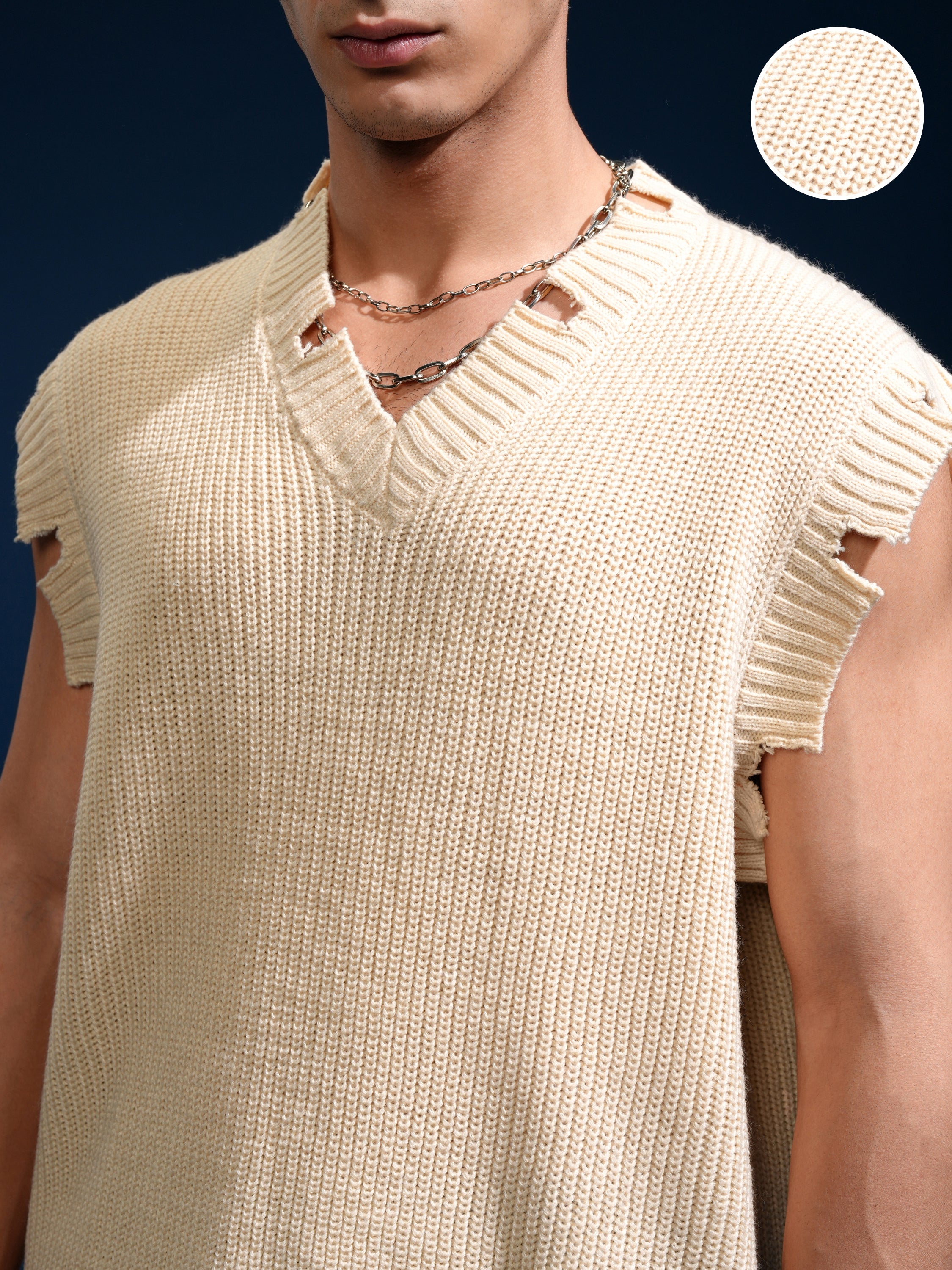 Highlander Men White V-Neck Sweater Vest Sweater - White - Image 5