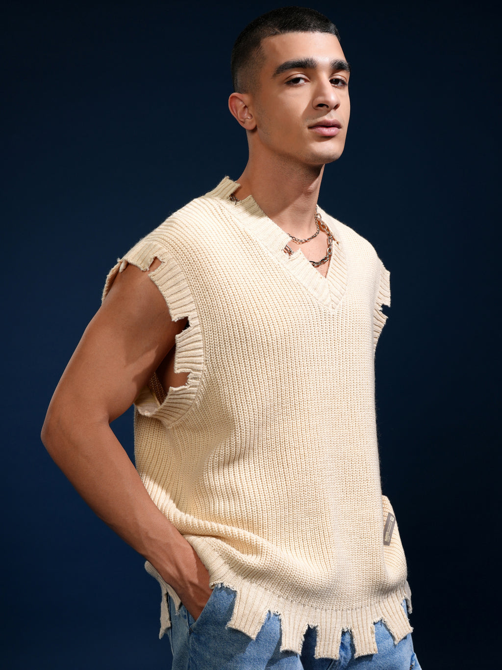 Highlander Men White V-Neck Sweater Vest Sweater - White - Image 6