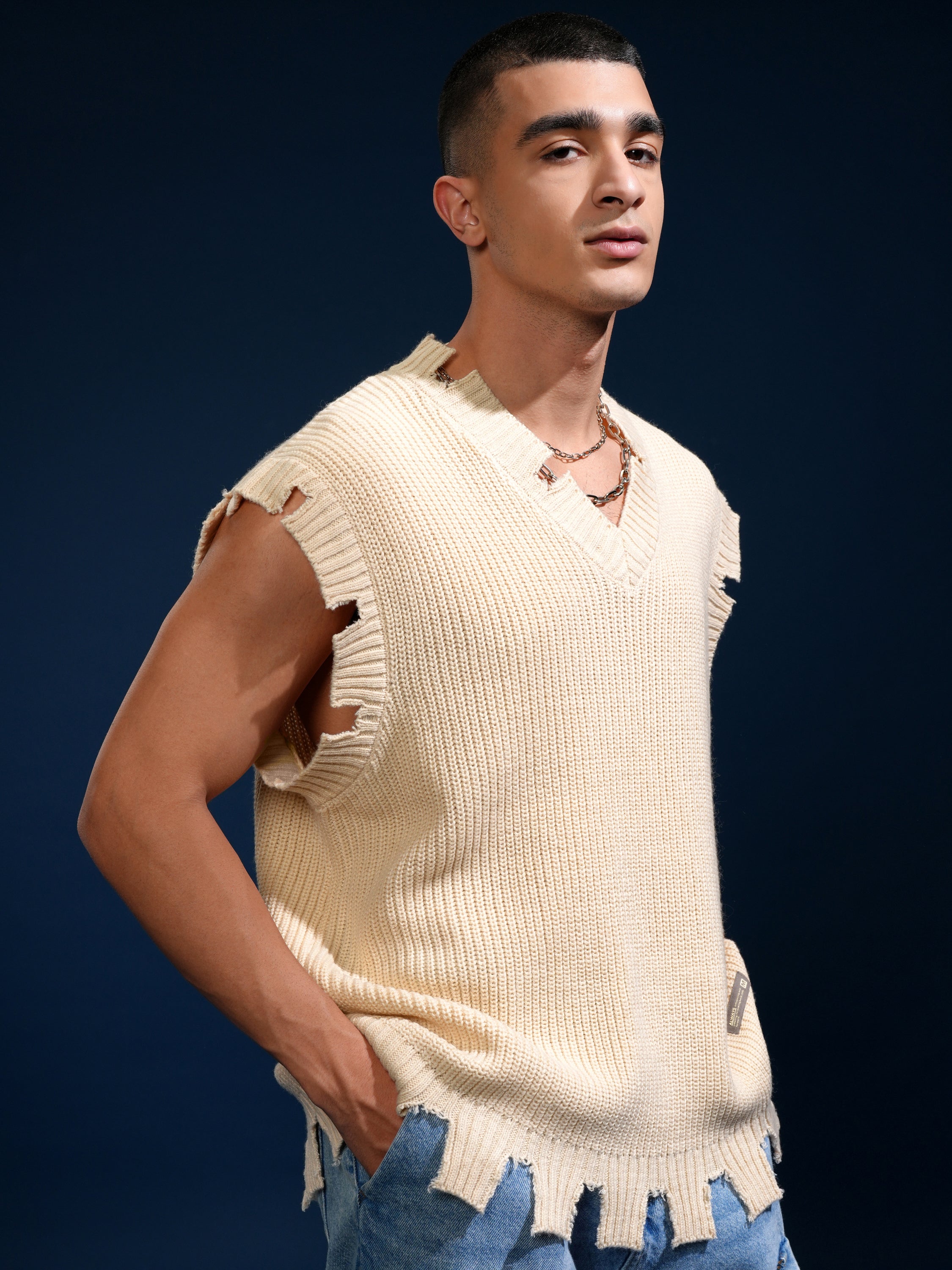 Highlander Men White V-Neck Sweater Vest Sweater - White - Image 6