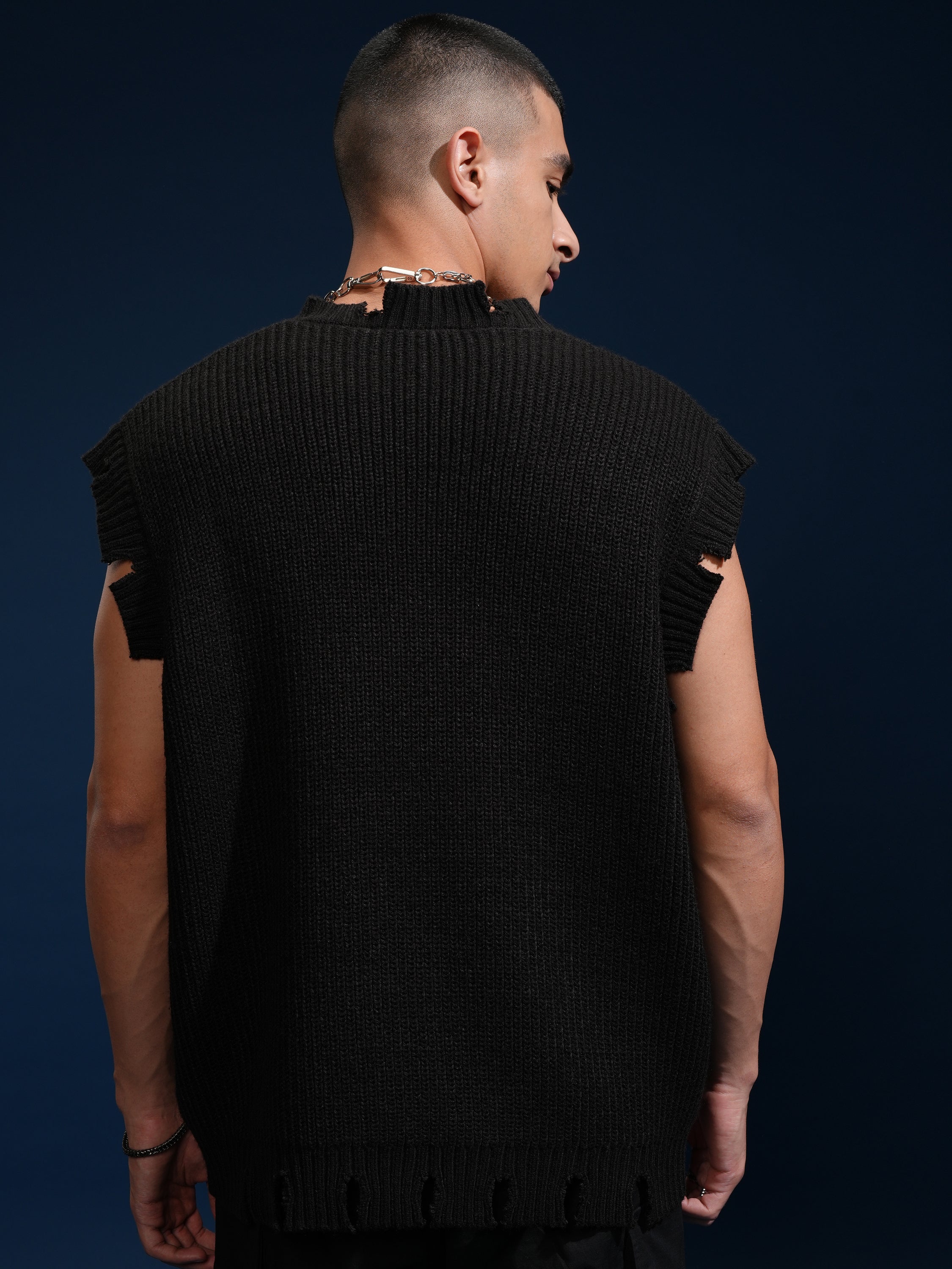 Highlander Men Black V-Neck Sweater Vest Sweater - Black - Image 3