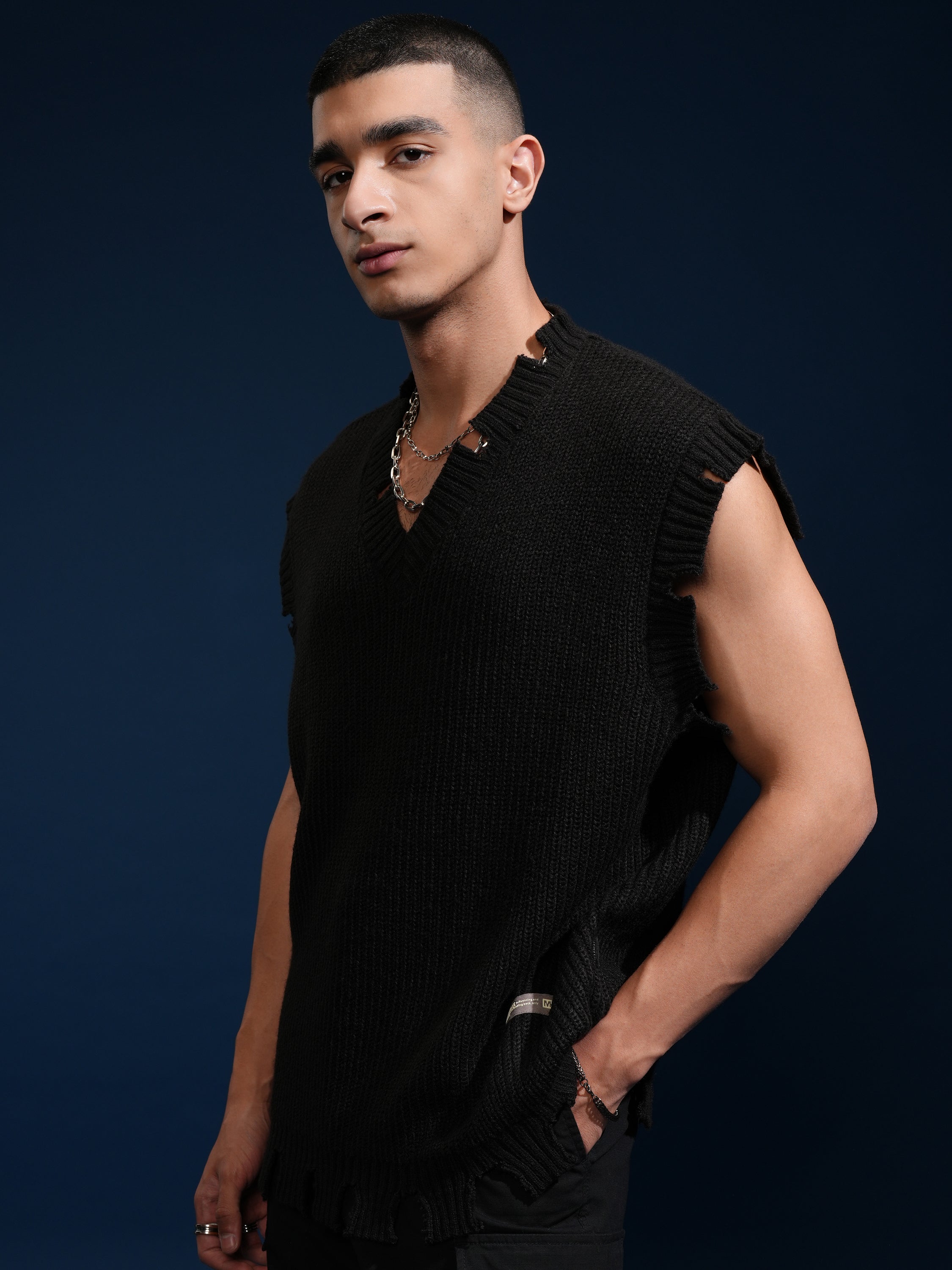 Highlander Men Black V-Neck Sweater Vest Sweater - Black - Image 4