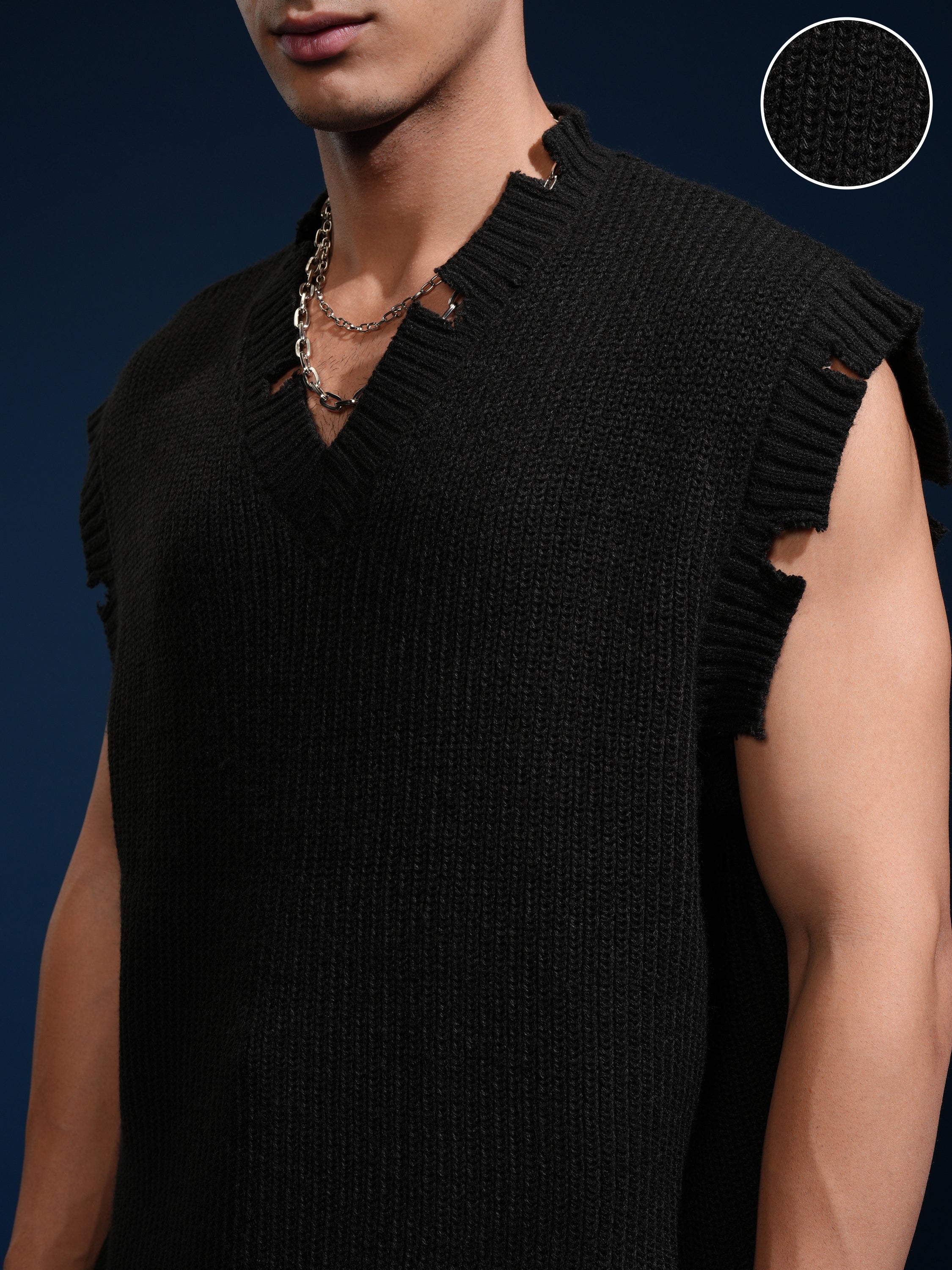 Highlander Men Black V-Neck Sweater Vest Sweater - Black - Image 5