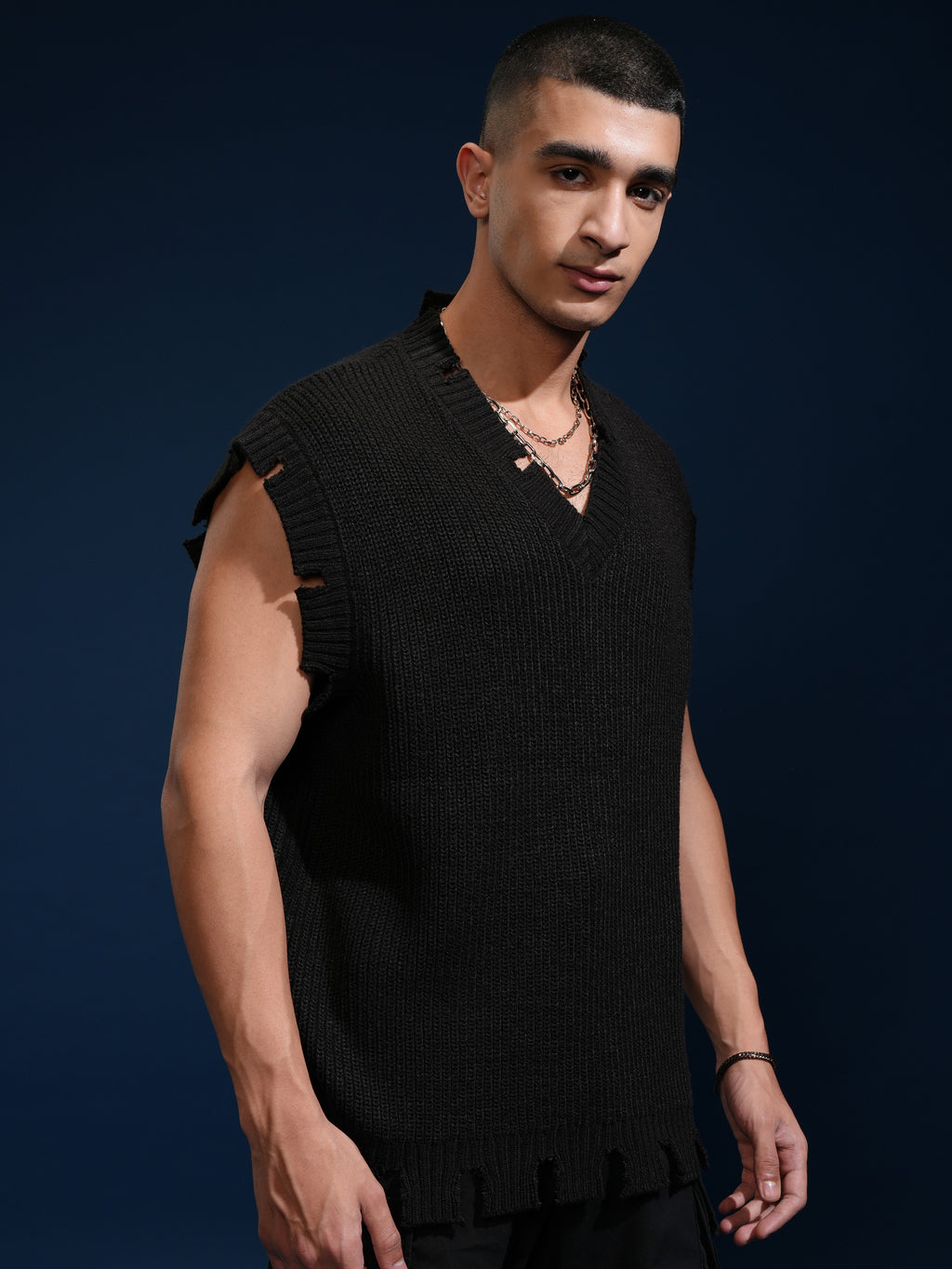 Highlander Men Black V-Neck Sweater Vest Sweater - Black - Image 6
