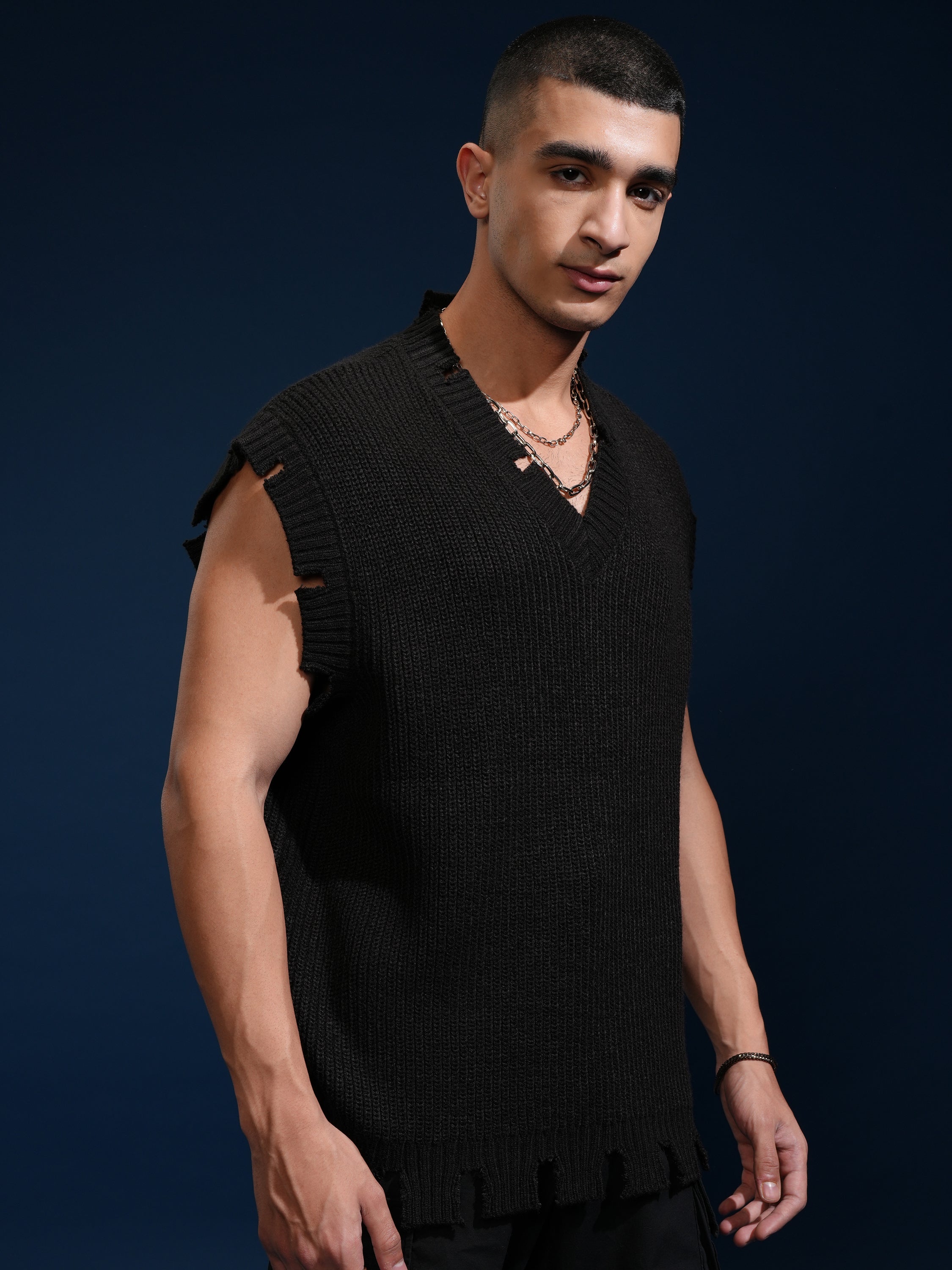Highlander Men Black V-Neck Sweater Vest Sweater - Black - Image 6
