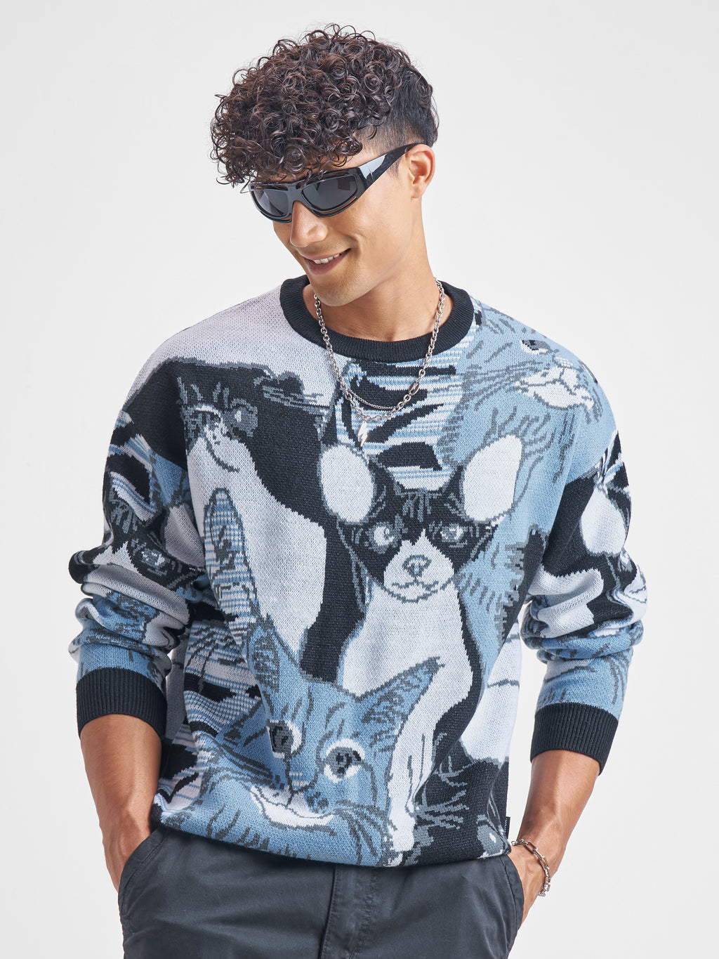 Highlander Men Blue Round Neck Pullover Sweater - Blue - Image 1