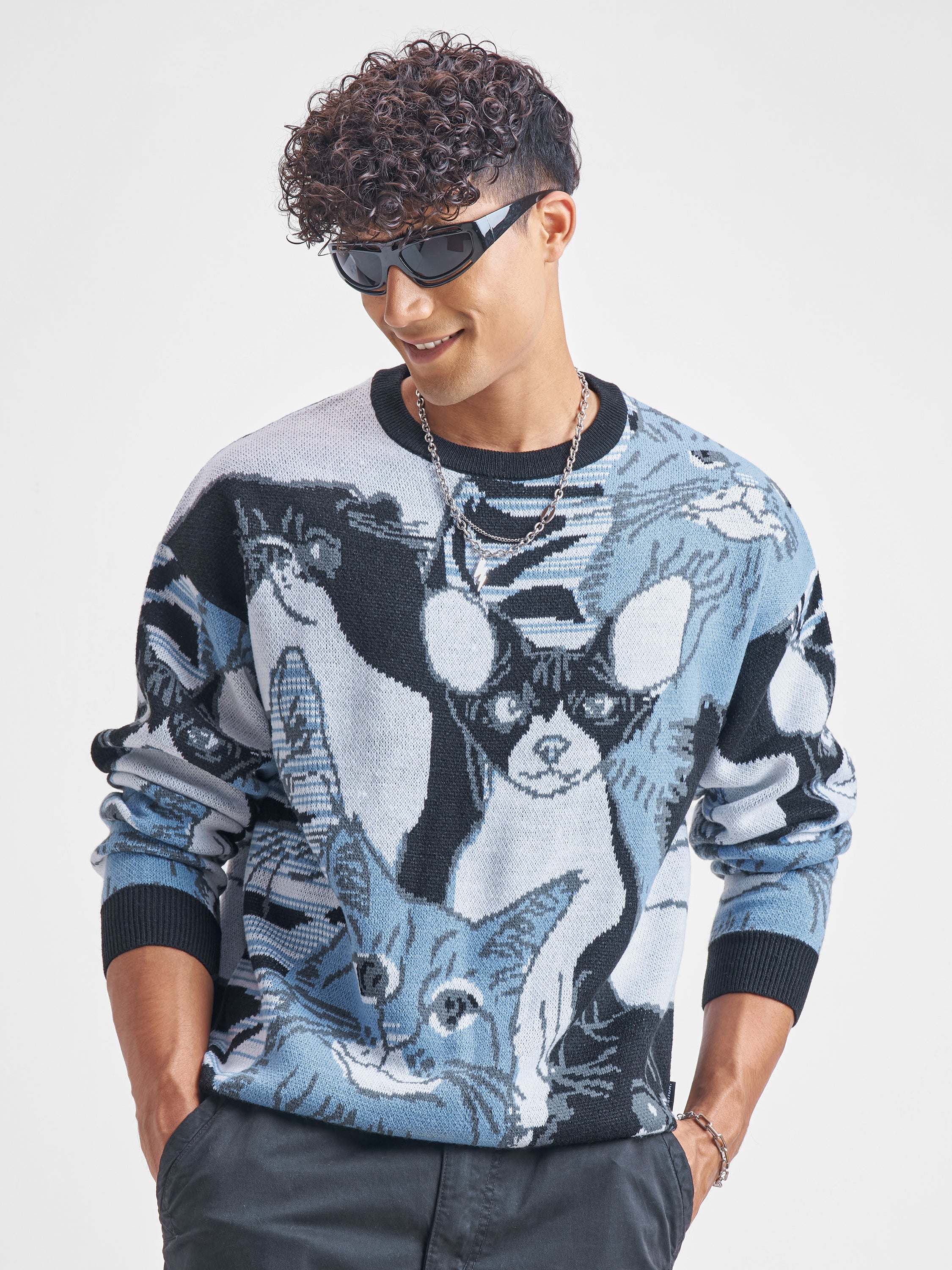 Highlander Men Blue Round Neck Pullover Sweater - Blue - Image 1