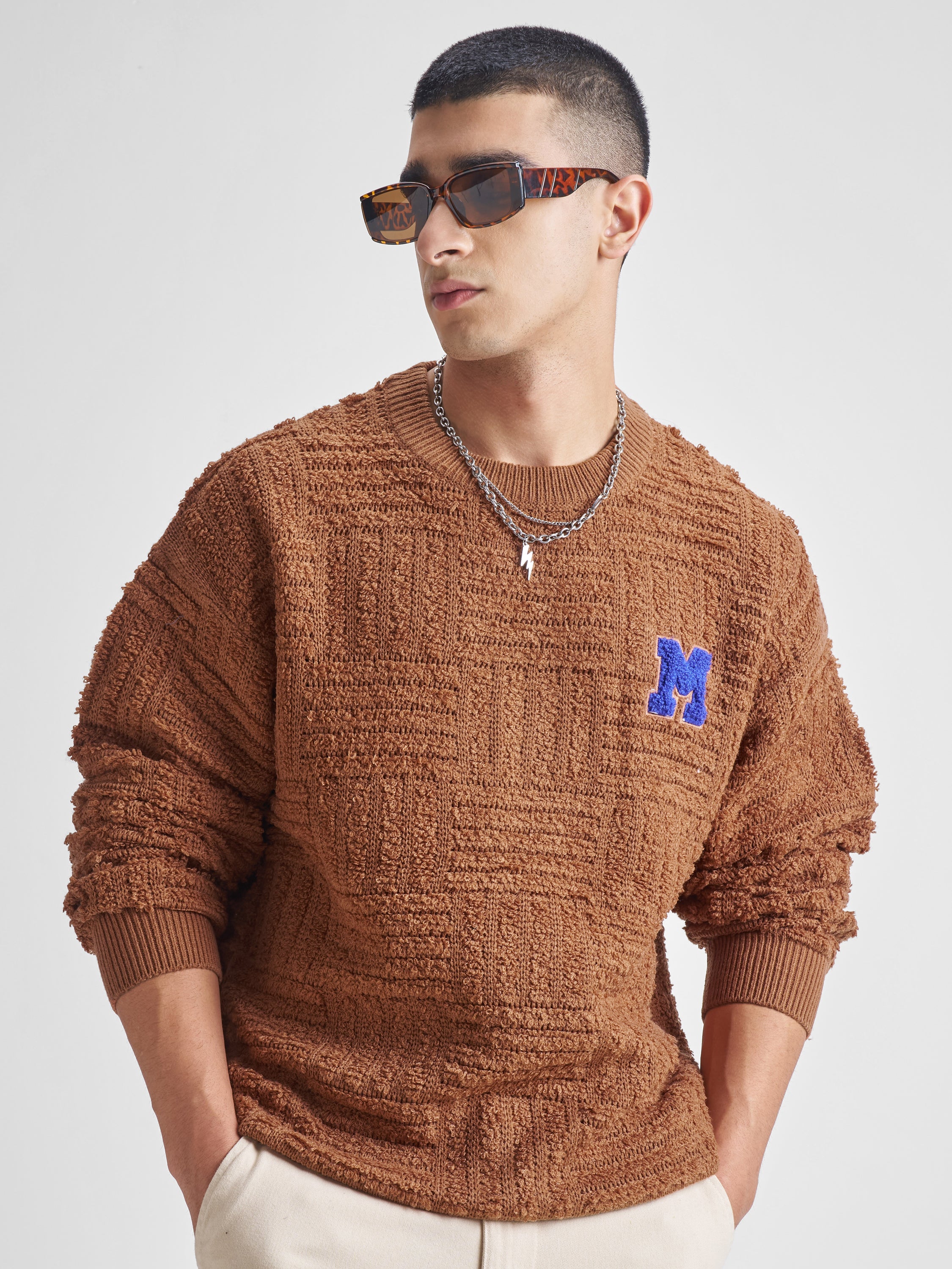 Highlander Men Brown Round Neck Pullover Sweater - Brown - Image 1