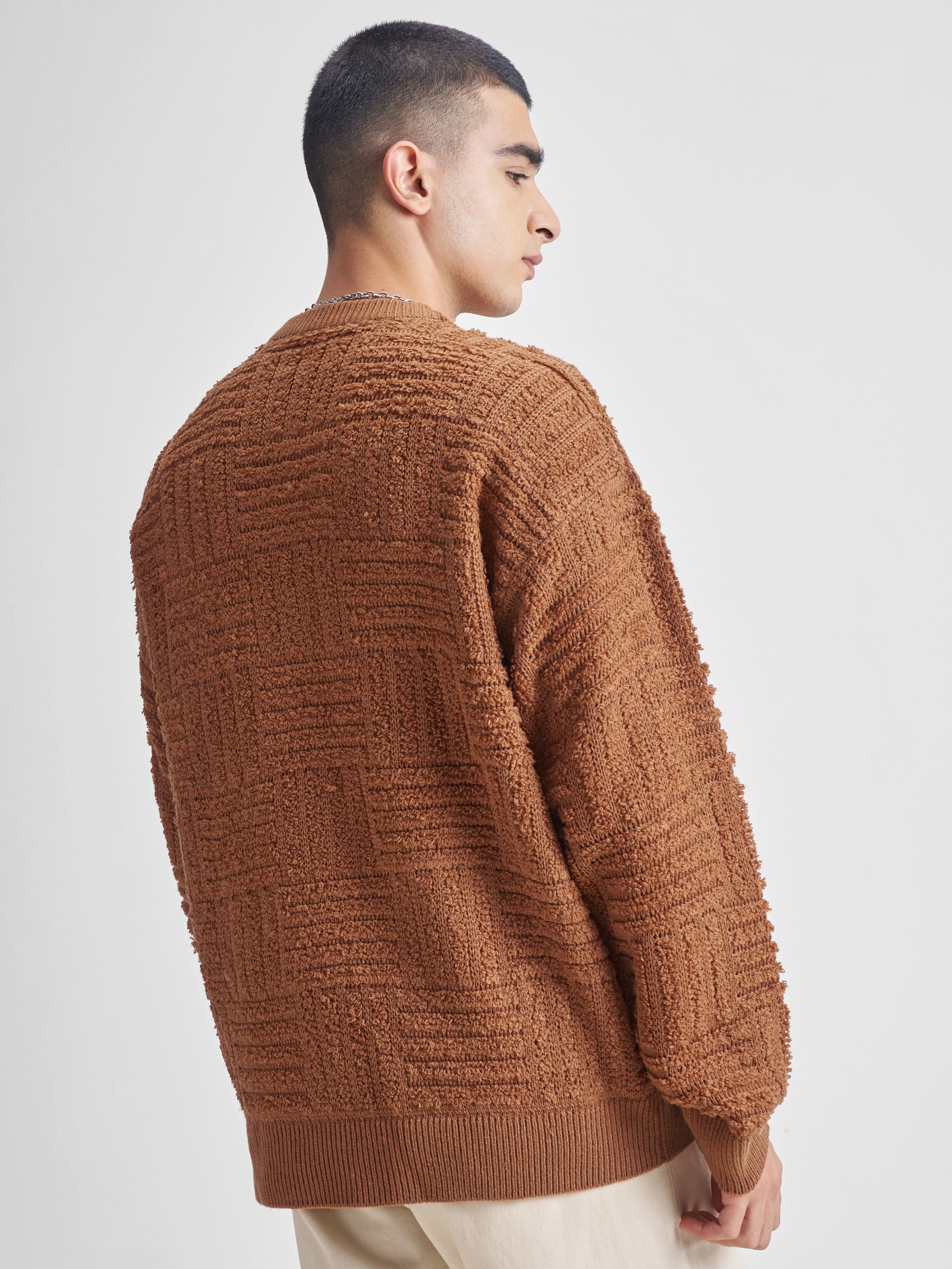 Highlander Men Brown Round Neck Pullover Sweater - Brown - Image 3
