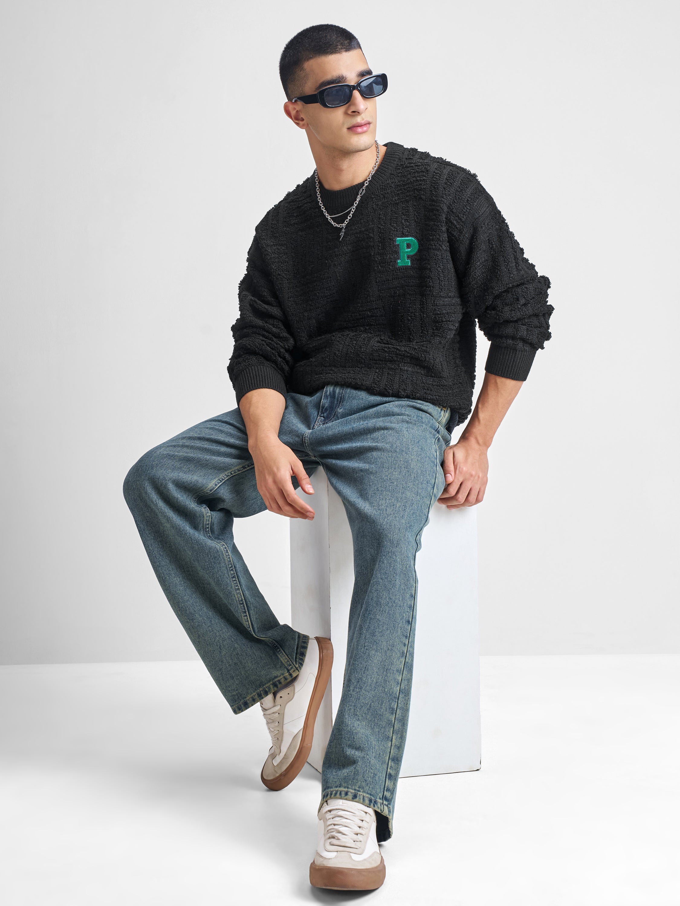 Highlander Men Black Round Neck Pullover Sweater - Black - Image 2