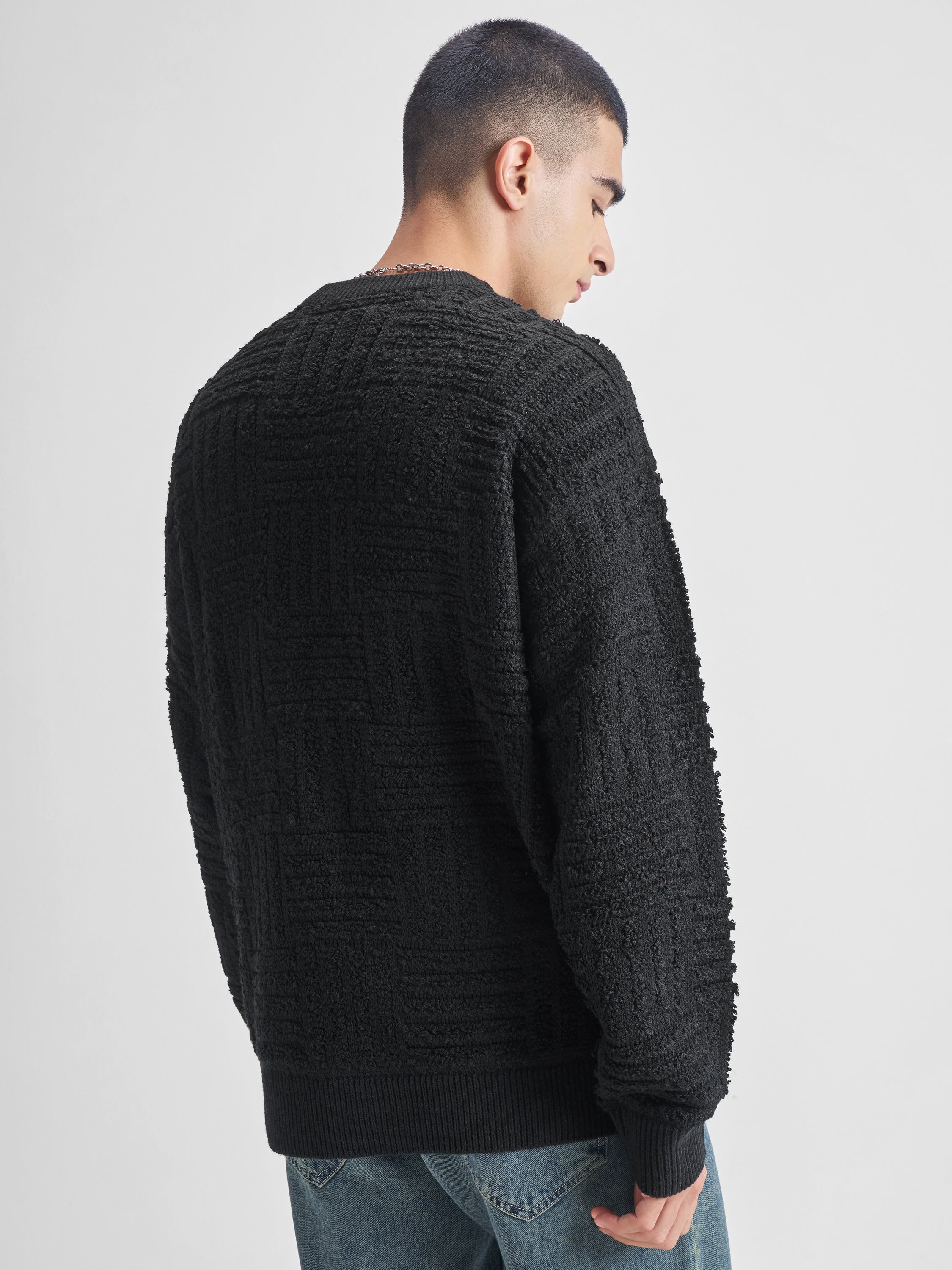 Highlander Men Black Round Neck Pullover Sweater - Black - Image 3