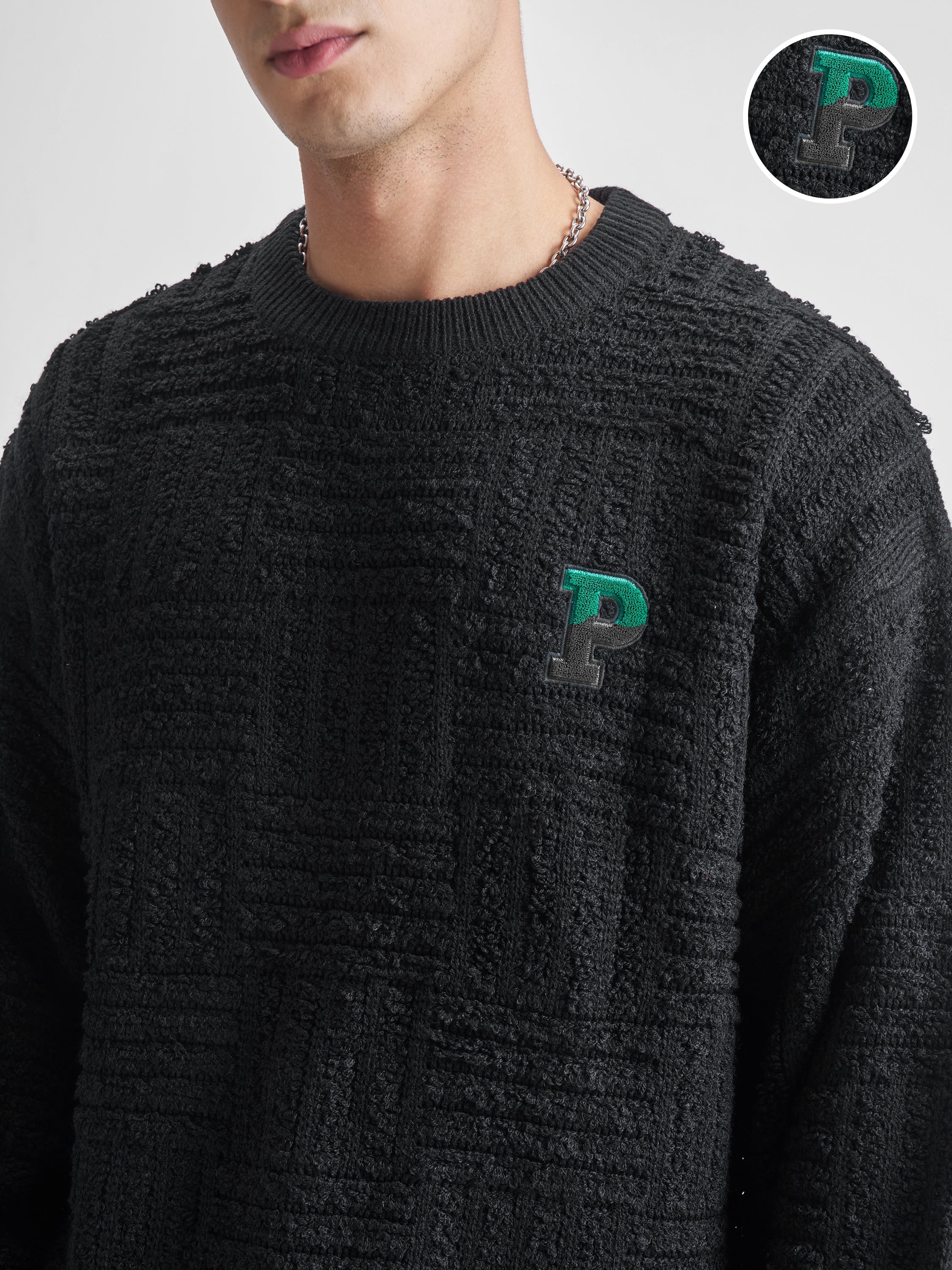 Highlander Men Black Round Neck Pullover Sweater - Black - Image 5