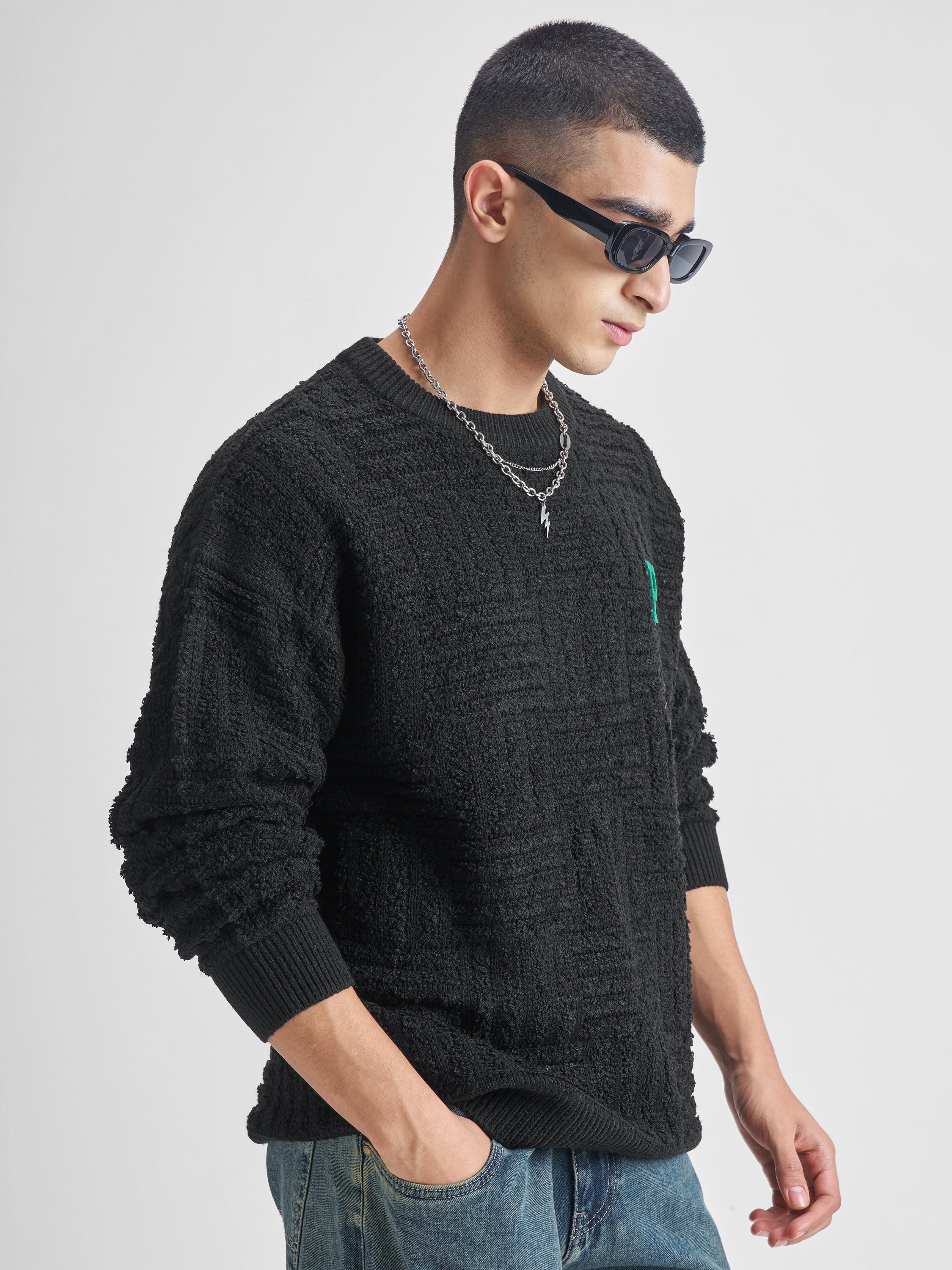 Highlander Men Black Round Neck Pullover Sweater - Black - Image 6