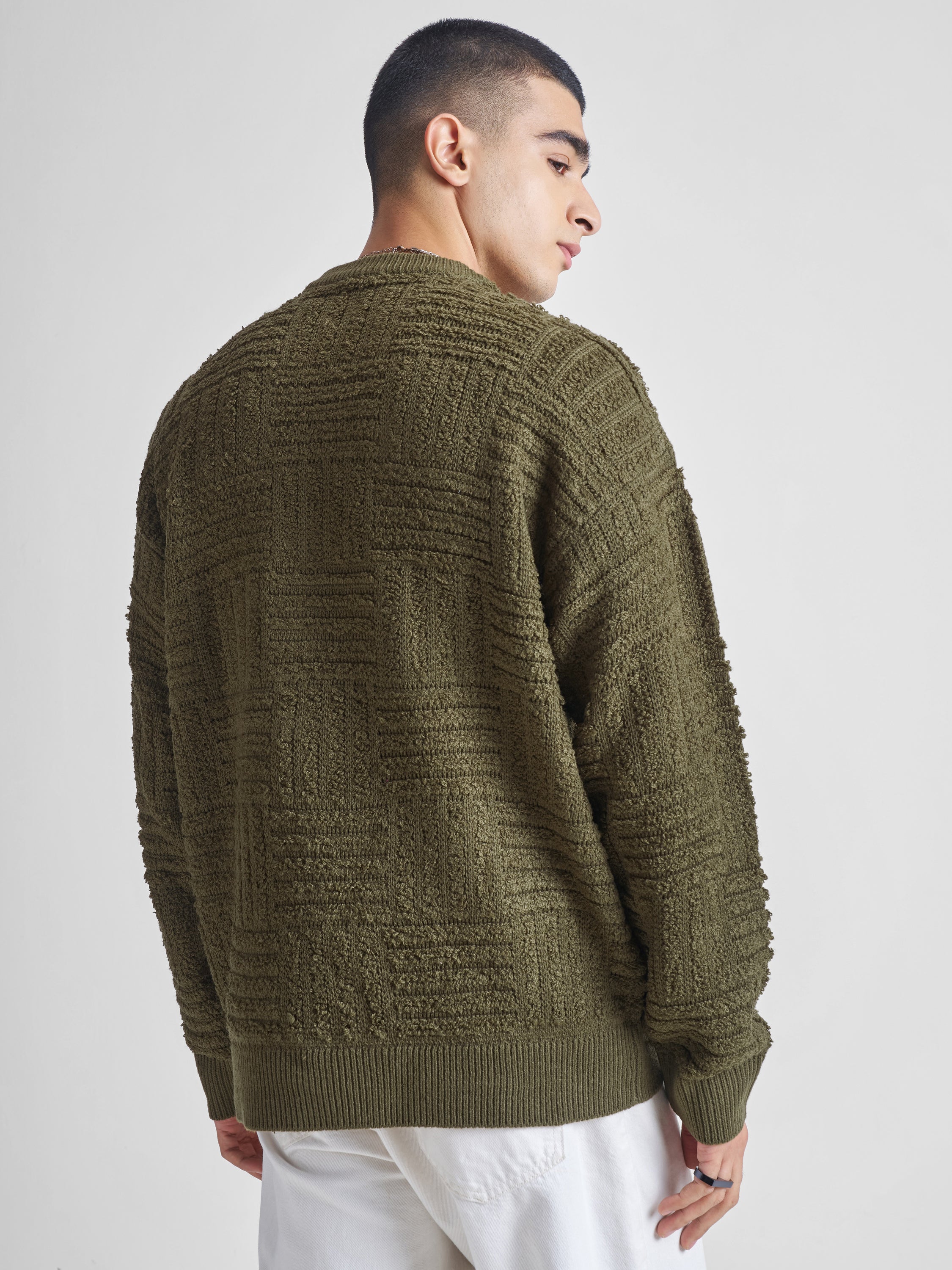 Highlander Men Olive Round Neck Pullover Sweater - Olive - Image 3