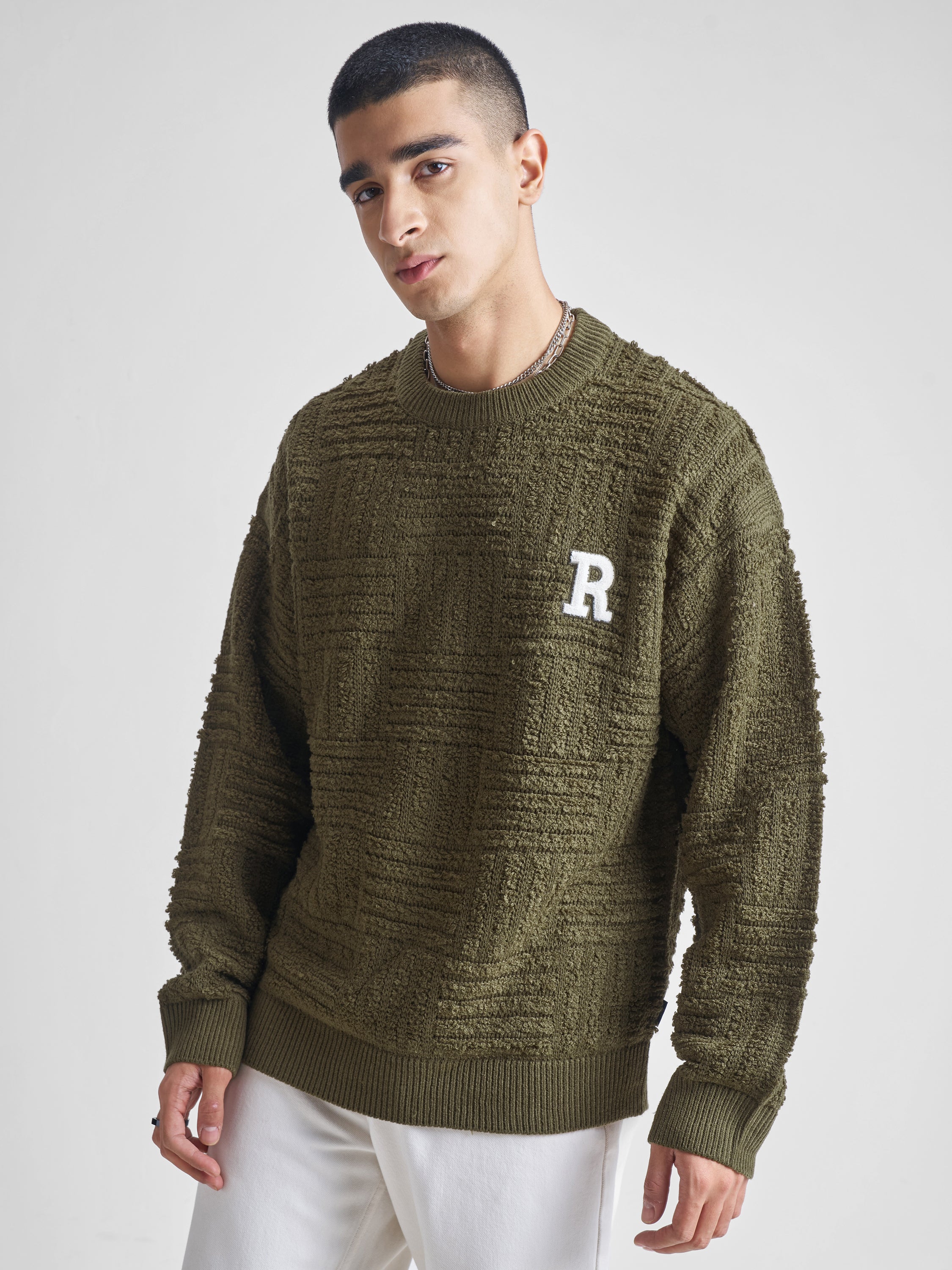 Highlander Men Olive Round Neck Pullover Sweater - Olive - Image 4