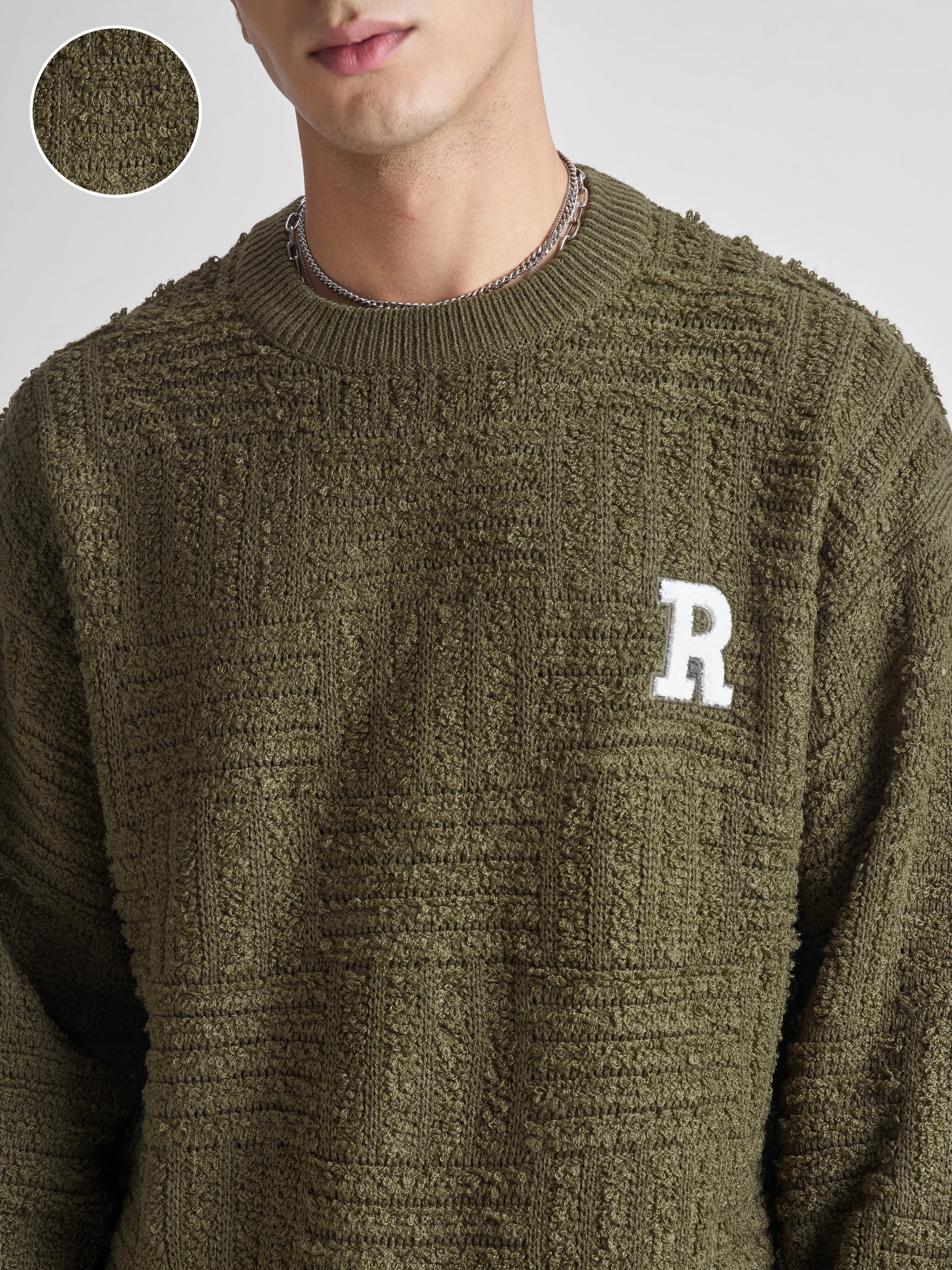 Highlander Men Olive Round Neck Pullover Sweater - Olive - Image 5