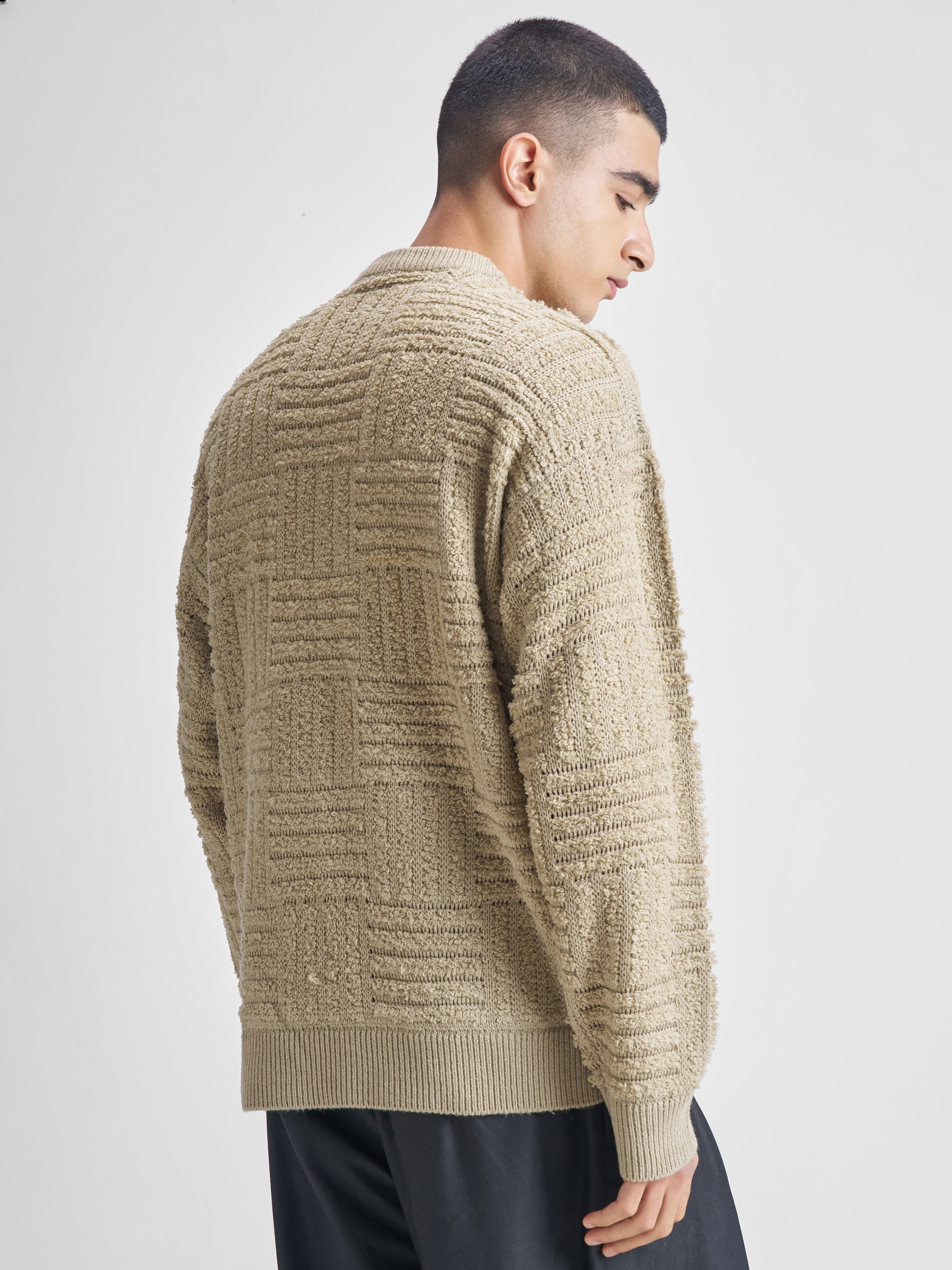 Highlander Men Beige Round Neck Pullover Sweater - Beige - Image 3