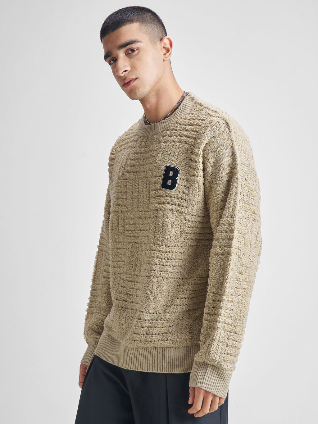 Highlander Men Beige Round Neck Pullover Sweater - Beige - Image 4