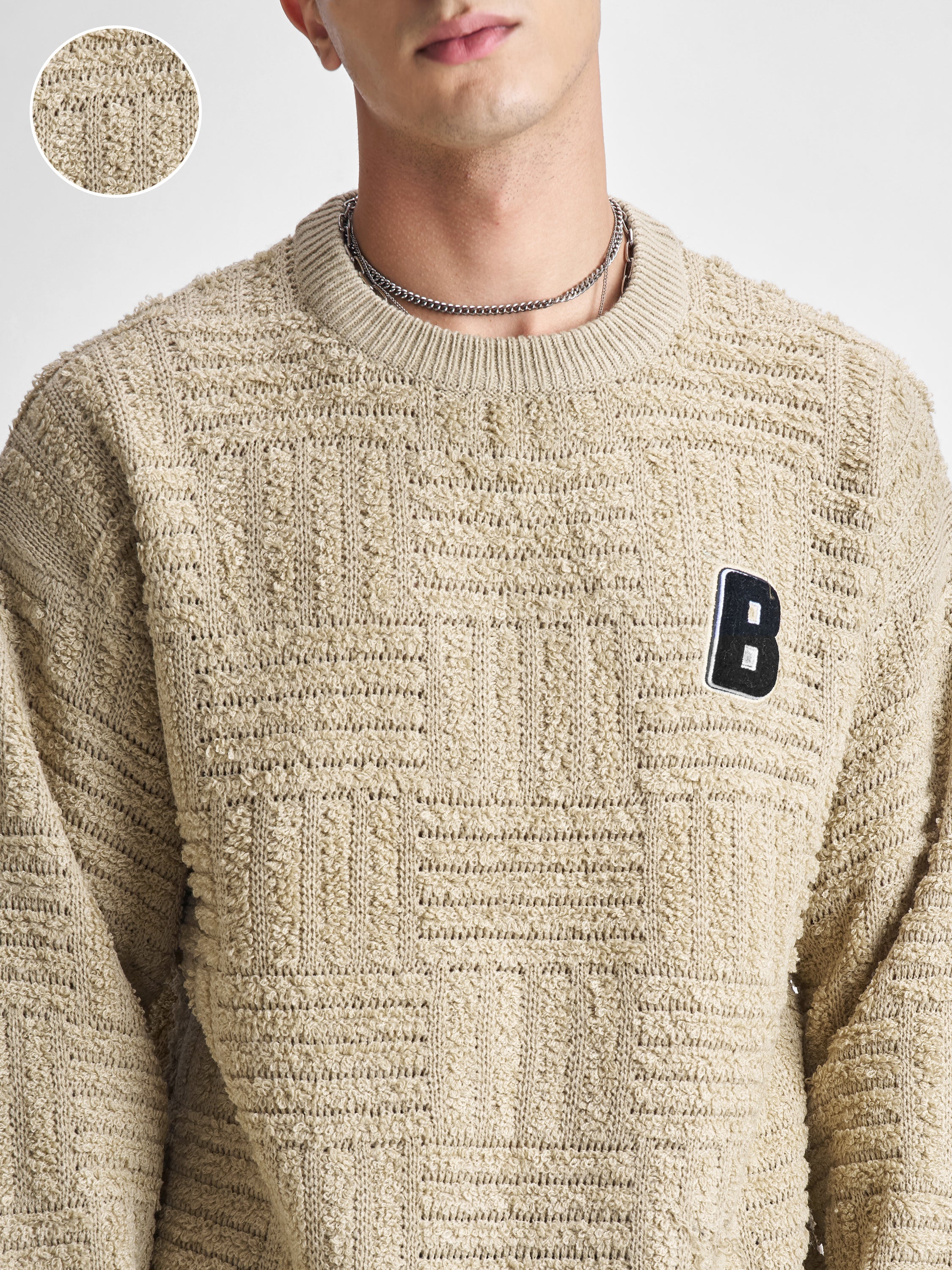 Highlander Men Beige Round Neck Pullover Sweater - Beige - Image 5