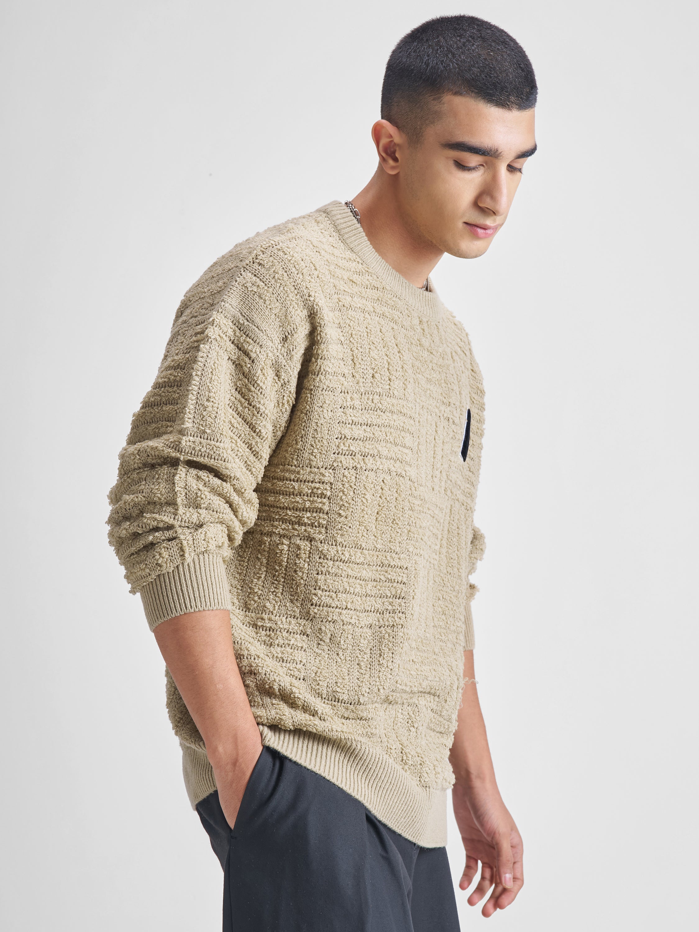 Highlander Men Beige Round Neck Pullover Sweater - Beige - Image 6