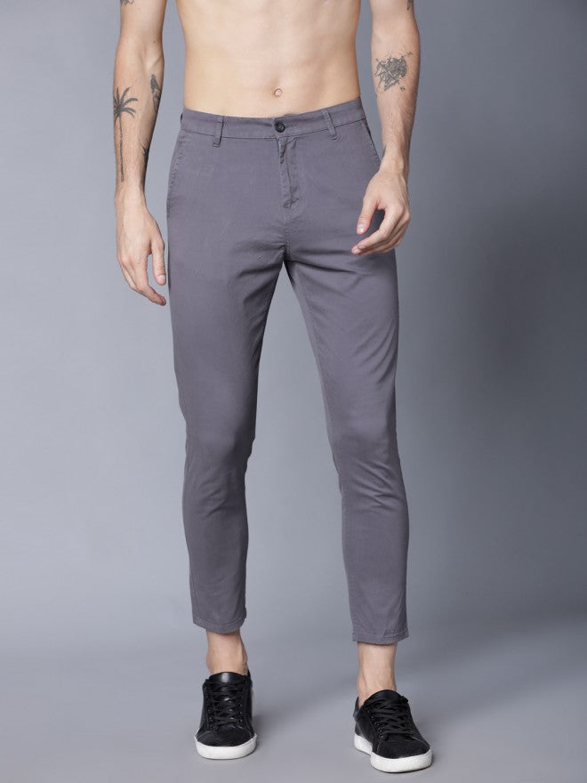 Men Grey Tapered Fit Solid Chinos - Grey - Image 2