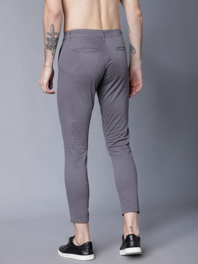 Men Grey Tapered Fit Solid Chinos - Grey - Image 3