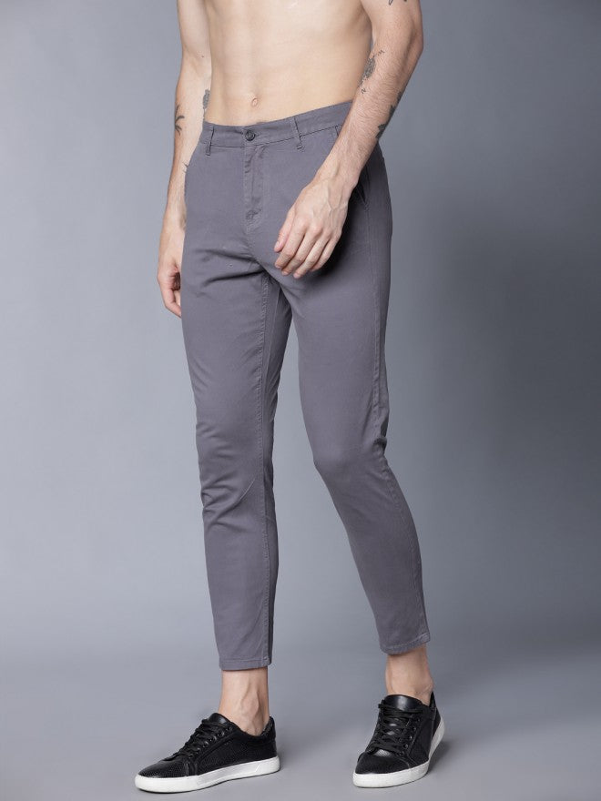 Men Grey Tapered Fit Solid Chinos - Grey - Image 4