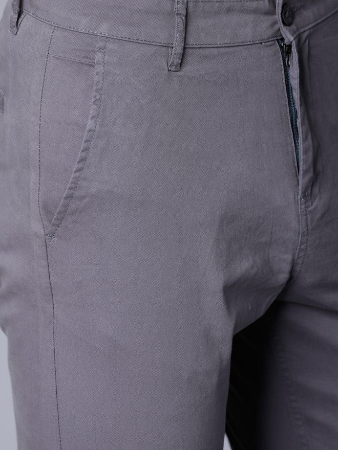 Men Grey Tapered Fit Solid Chinos - Grey - Image 5