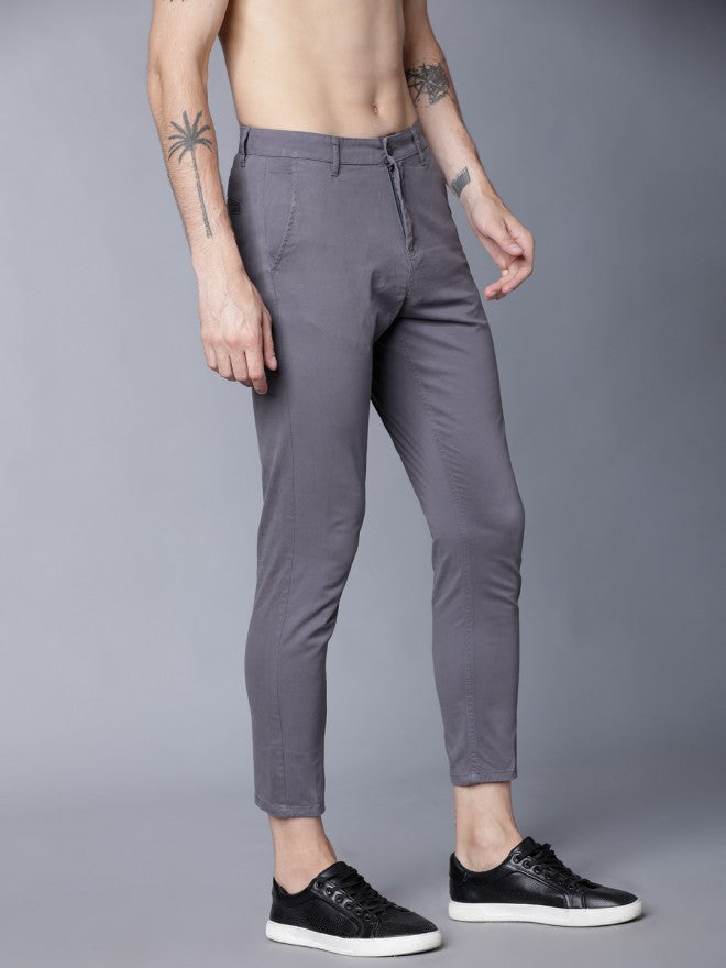 Men Grey Tapered Fit Solid Chinos - Grey - Image 6