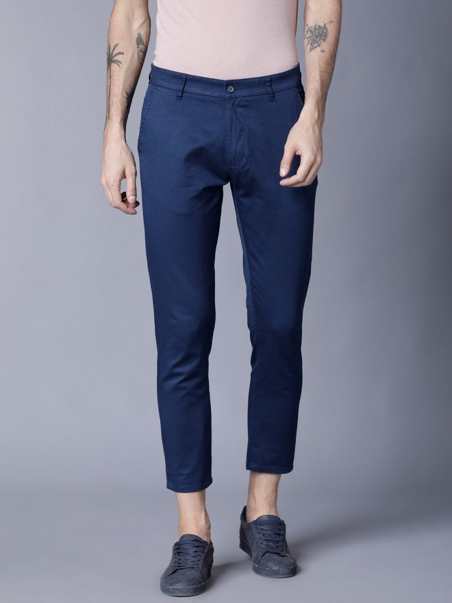 Men Blue Tapered Fit Solid Chinos - Blue - Image 2