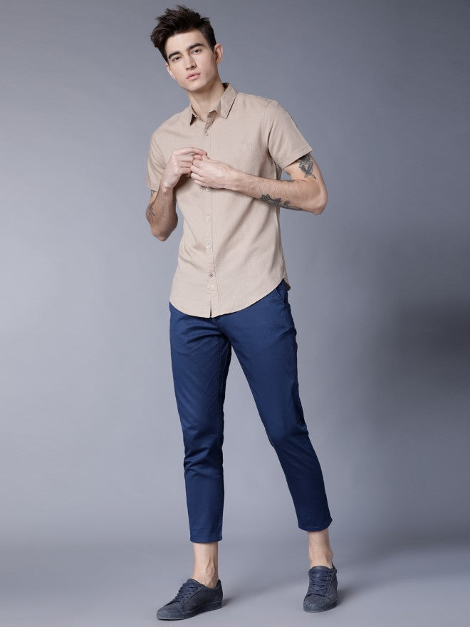 Men Blue Tapered Fit Solid Chinos - Blue - Image 1